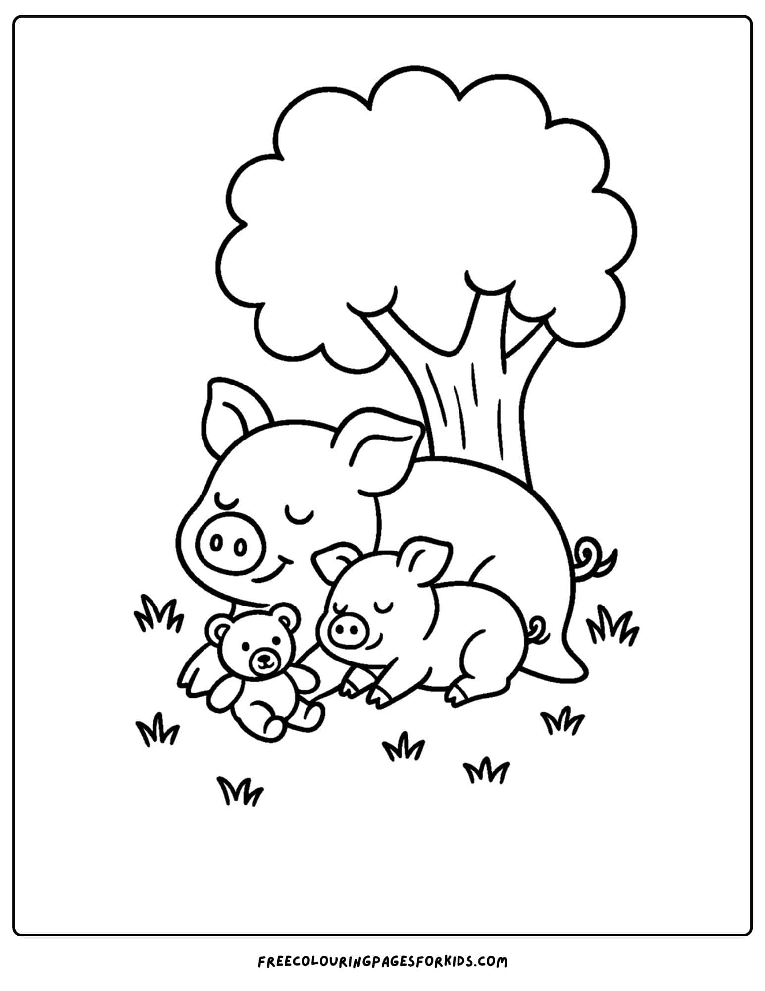 pigs sleeping under a tree
