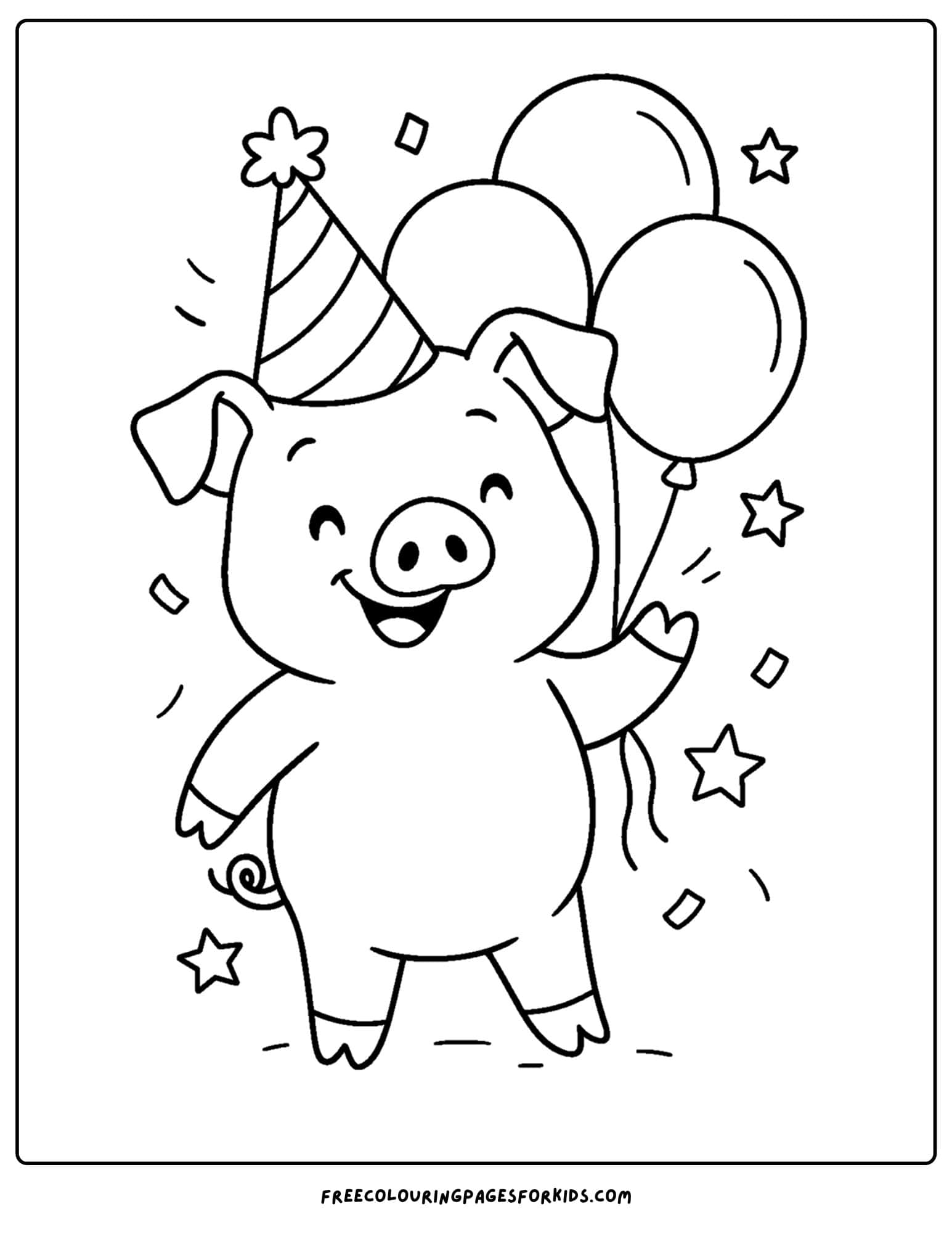 a pig dressed for a birthday party