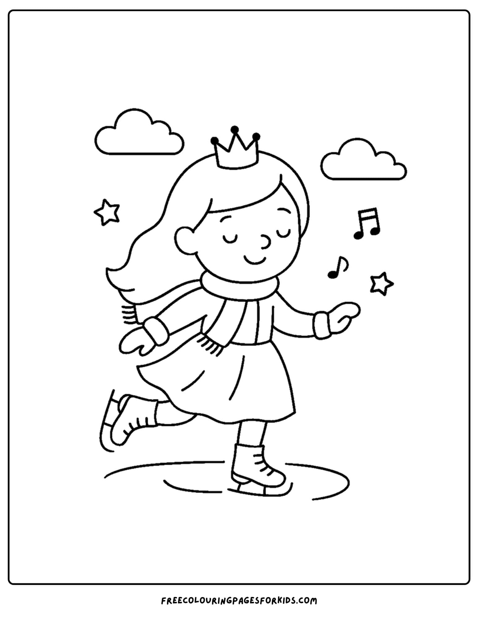 a princess coloring page of her ice skating