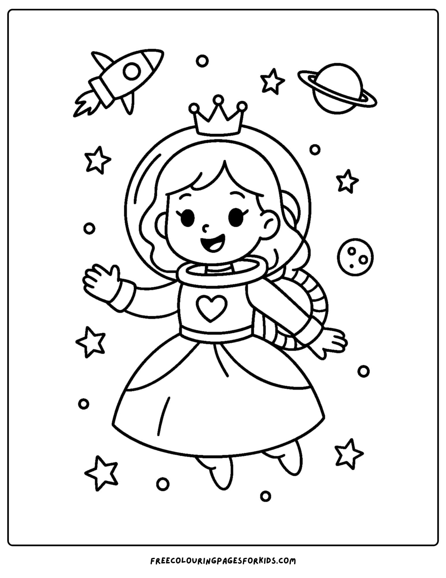 a princess coloring page of her dressed as an astronaut
