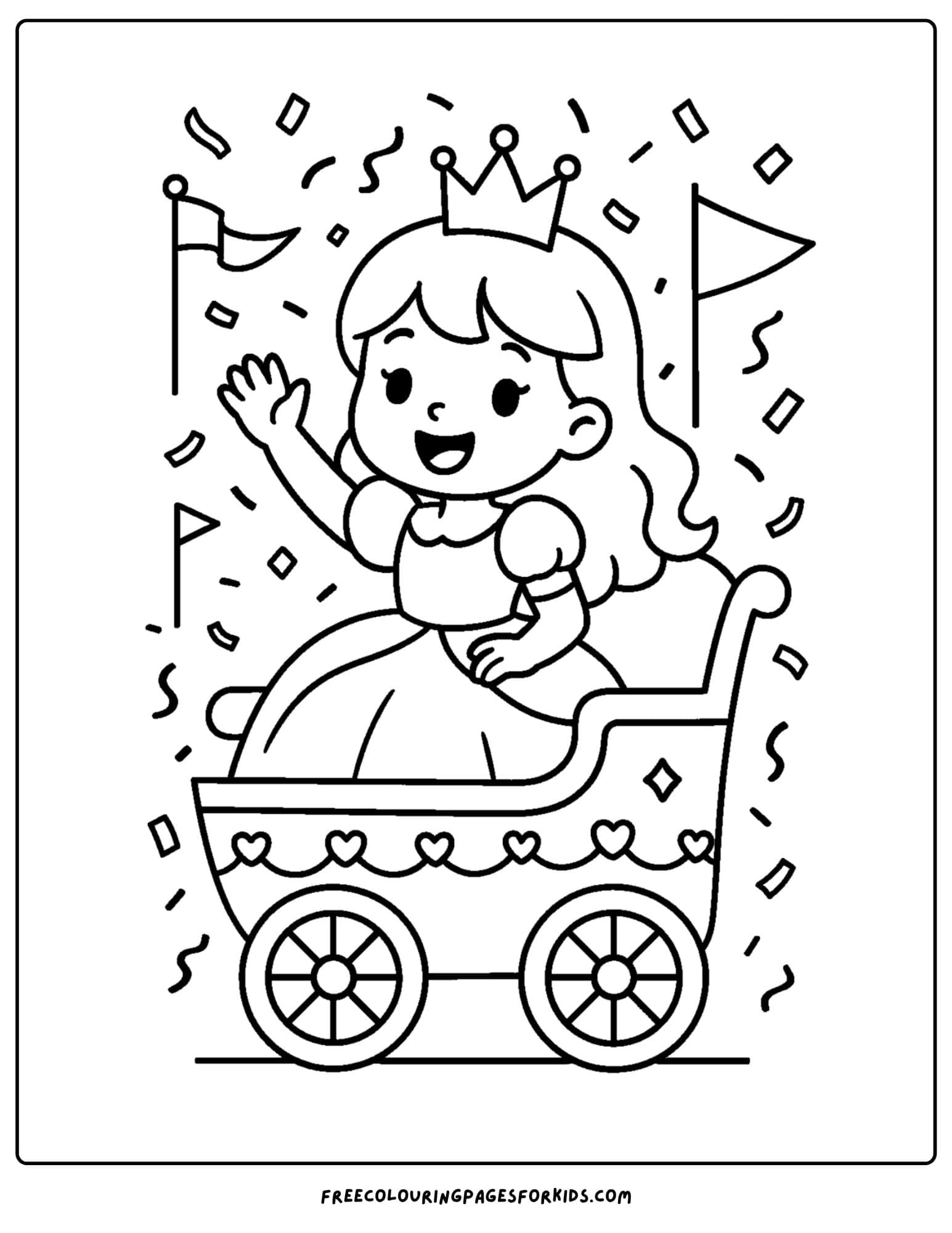 a princess coloring page of her in a royal parade float