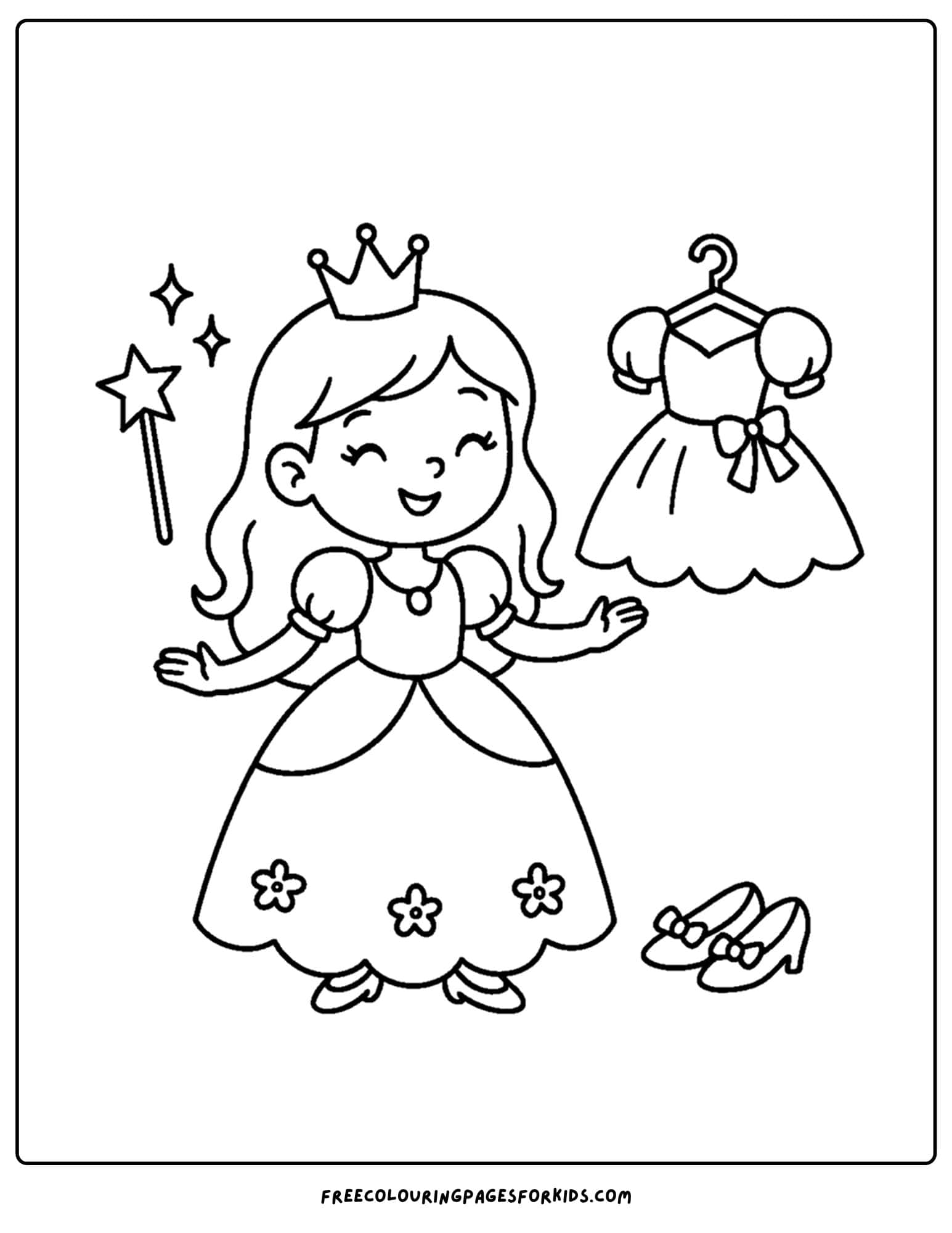 a princess coloring page playing dress up