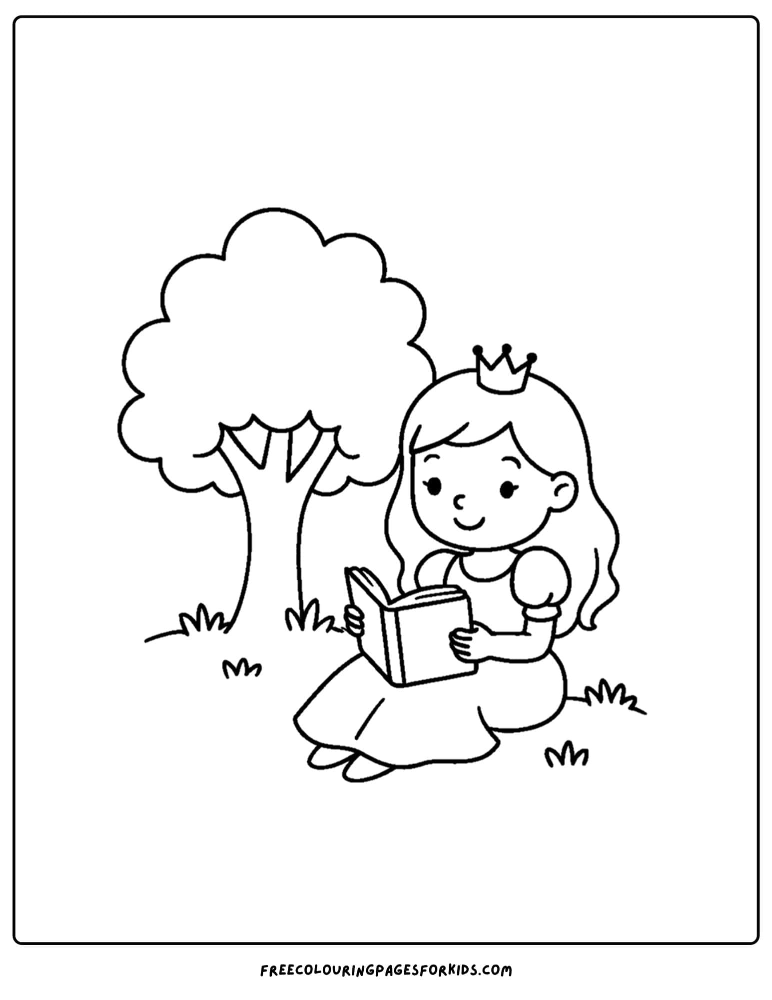 a princess coloring page reading a book