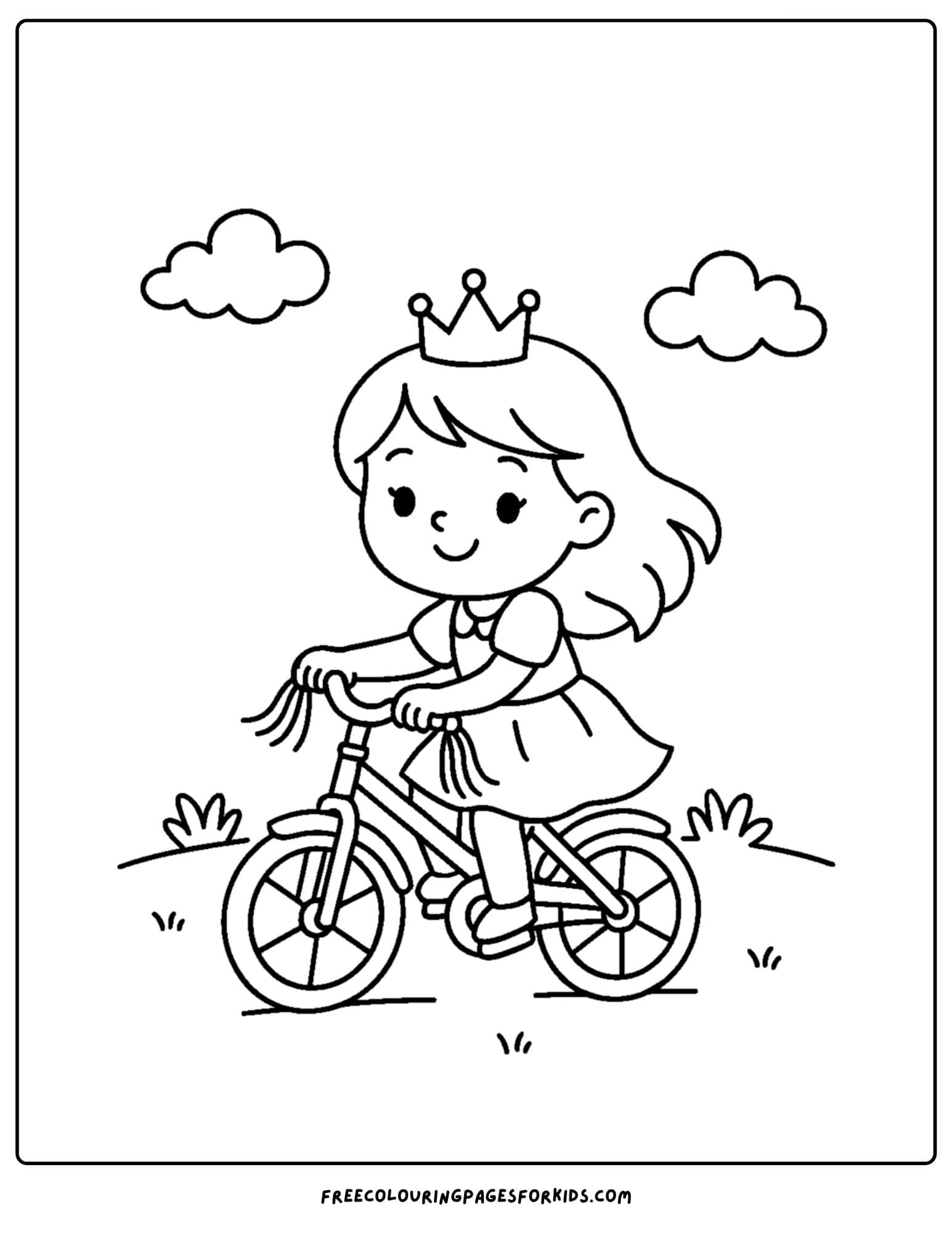 a princess coloring page riding a bike