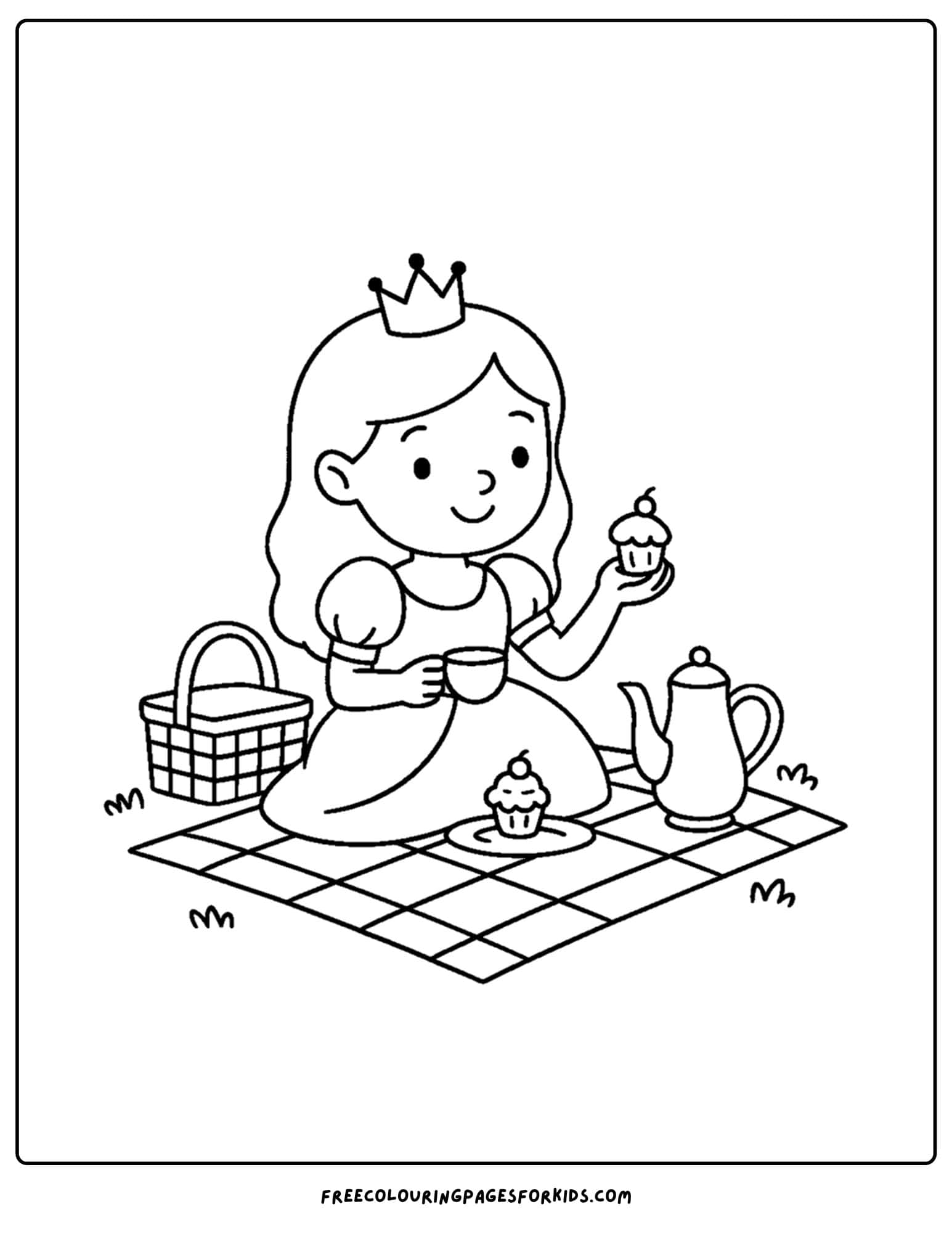 a princess coloring page having a picnic