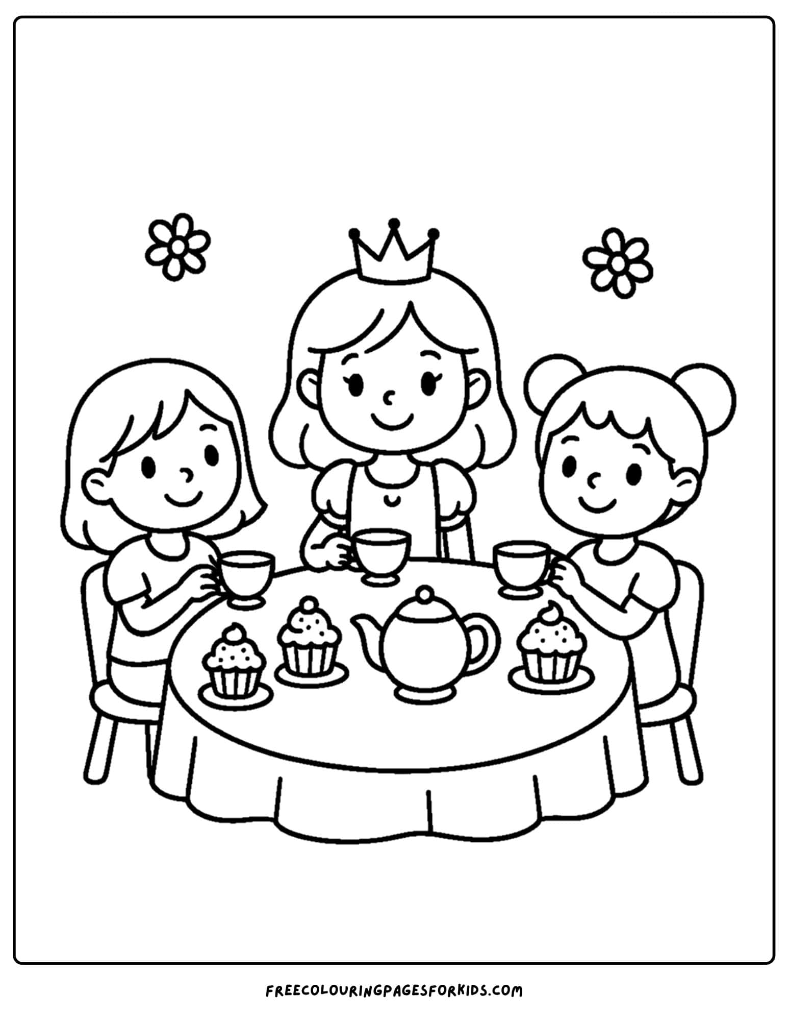 a princess coloring page of a tea party