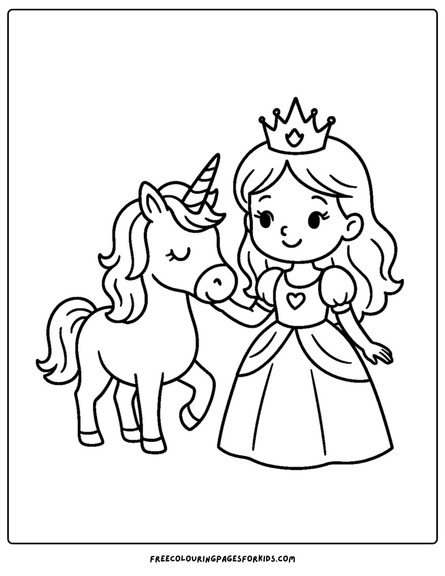 a princess coloring page with a unicorn
