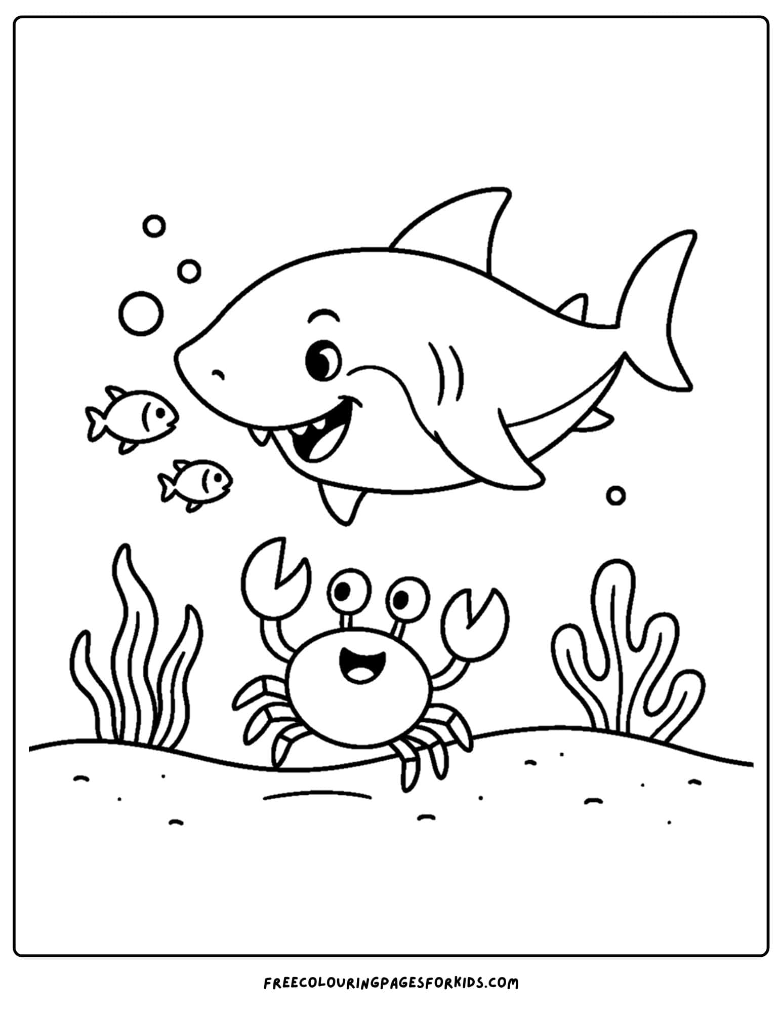 a coloring page of a shark and a crab