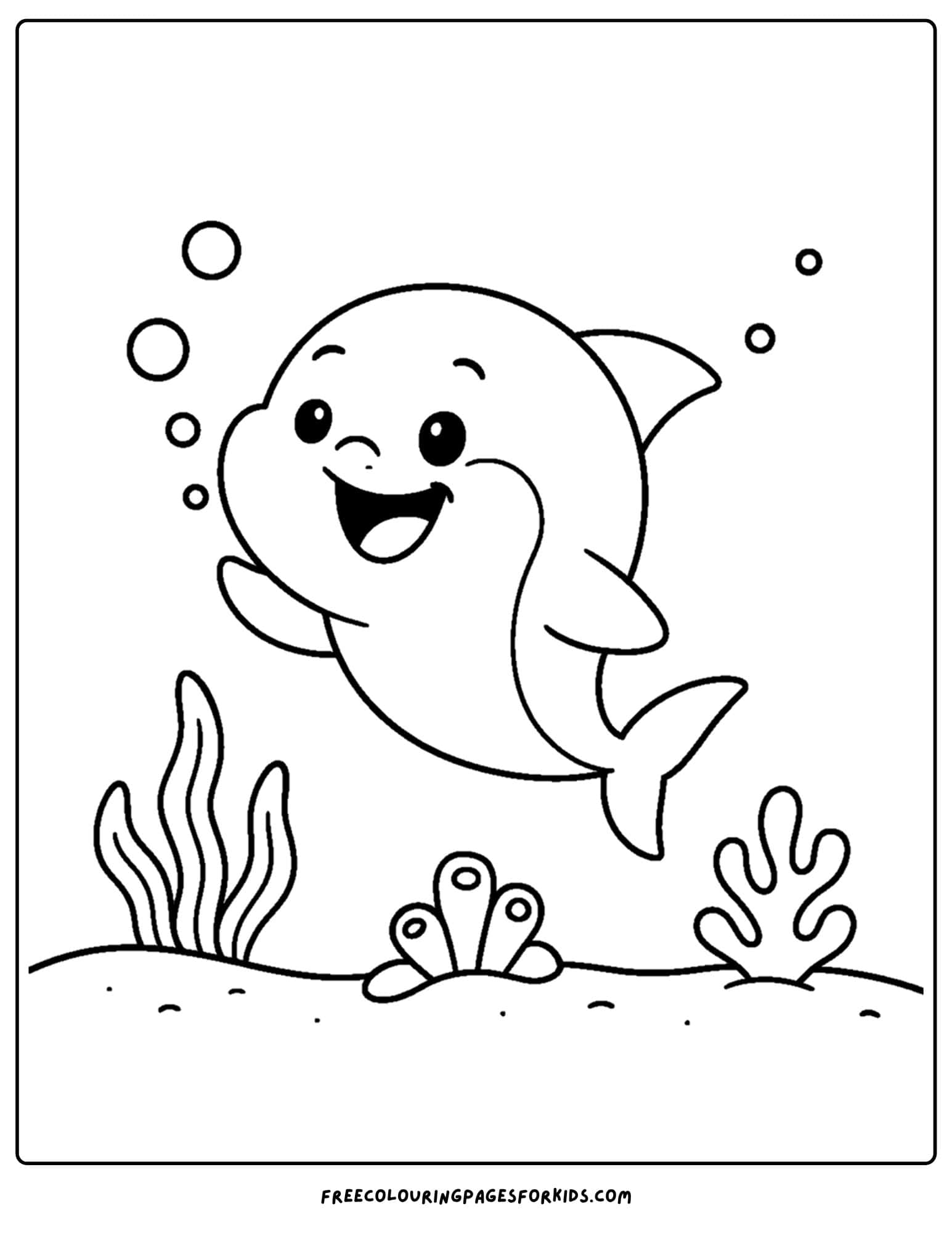 a coloring page of a shark blowing bubbles