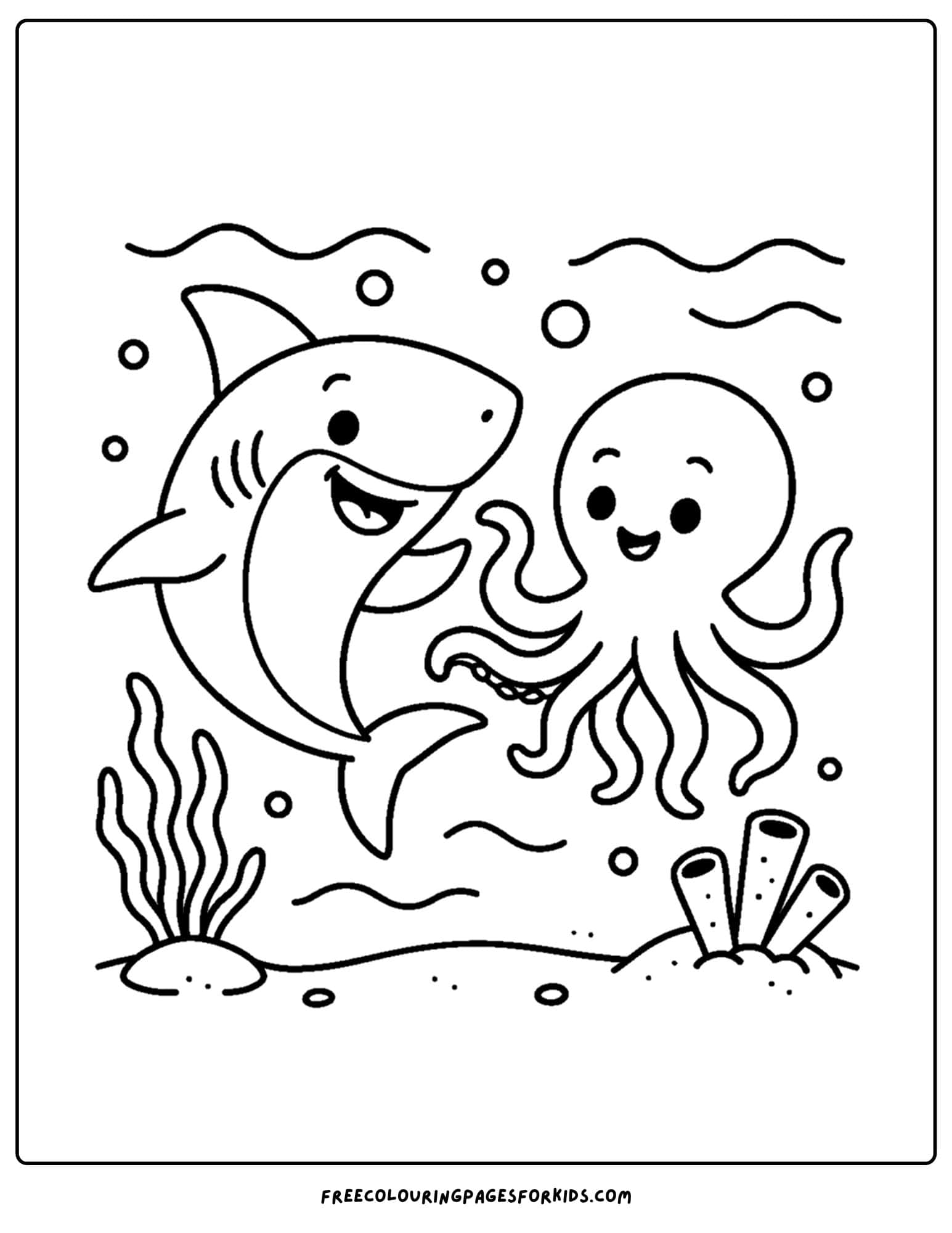 a coloring page of a shark and an aoctopus