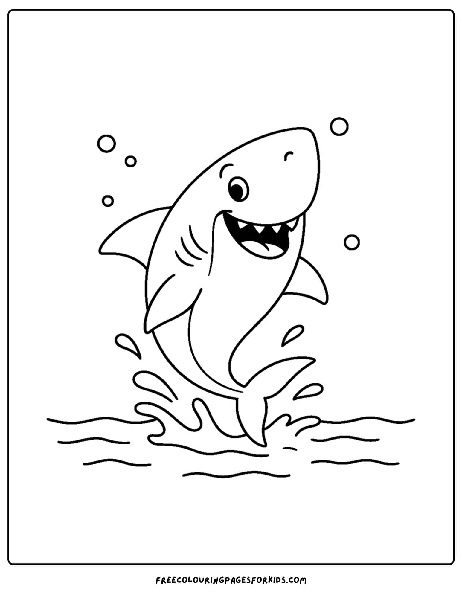 a coloring page of a shark jumping out of water