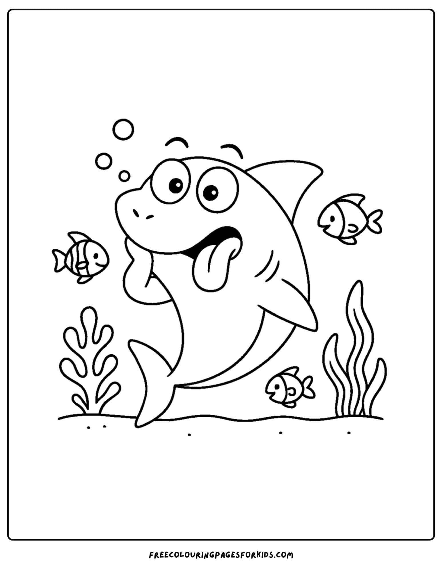 a coloring page of a shark making funny faces
