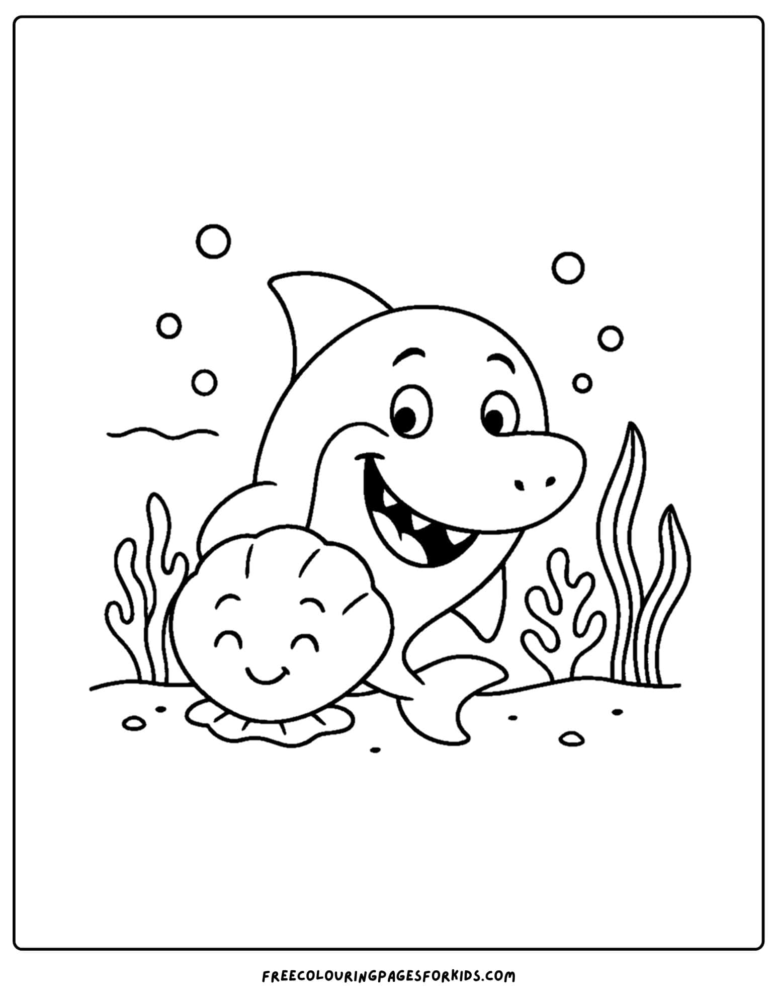 a coloring page of a shark playing hide and seek