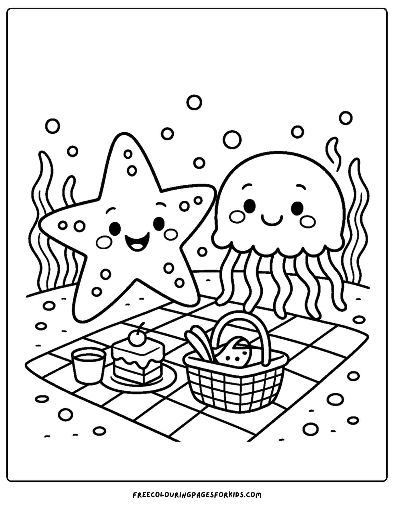 a starfish having a picnic with a jellyfish