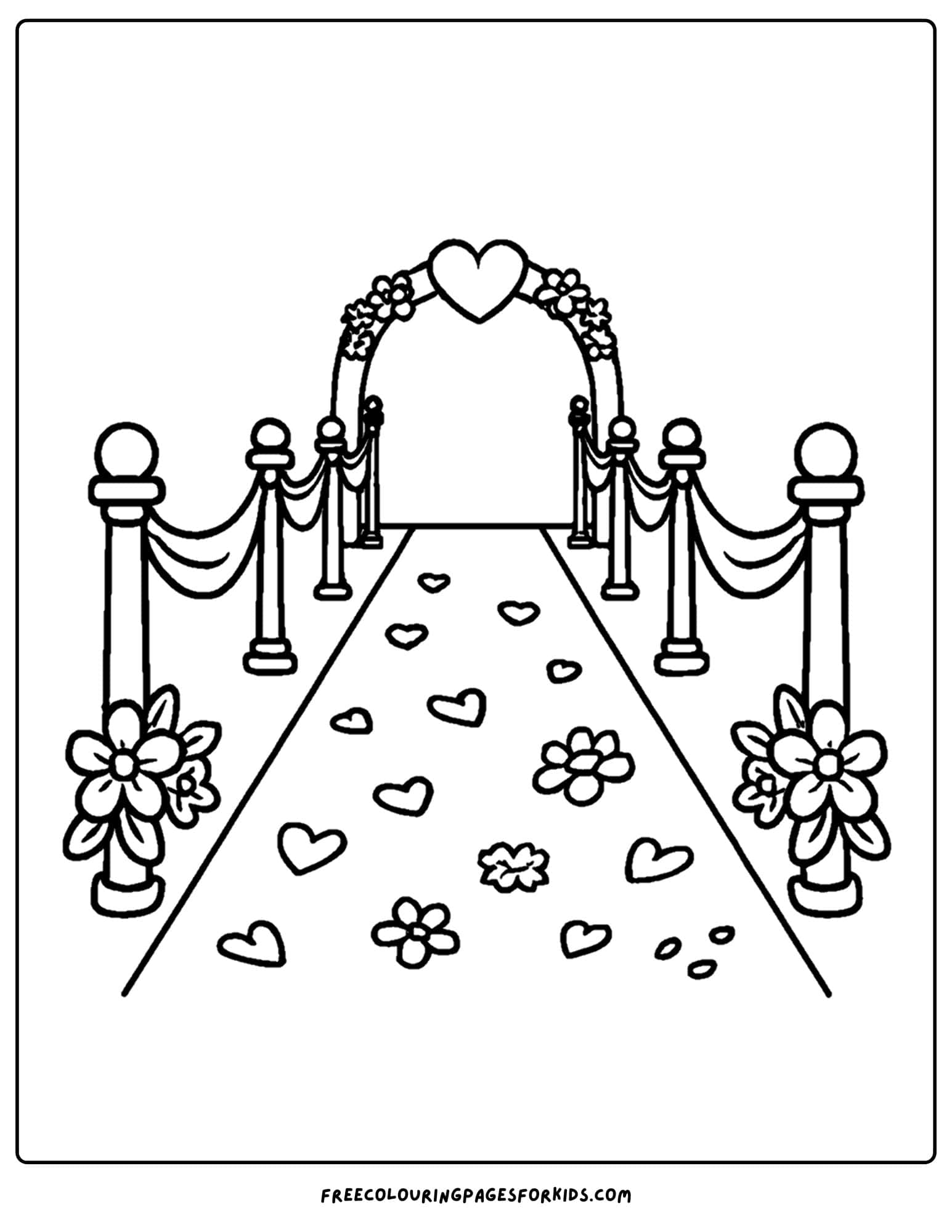 a wedding aisle with flowers and an arch