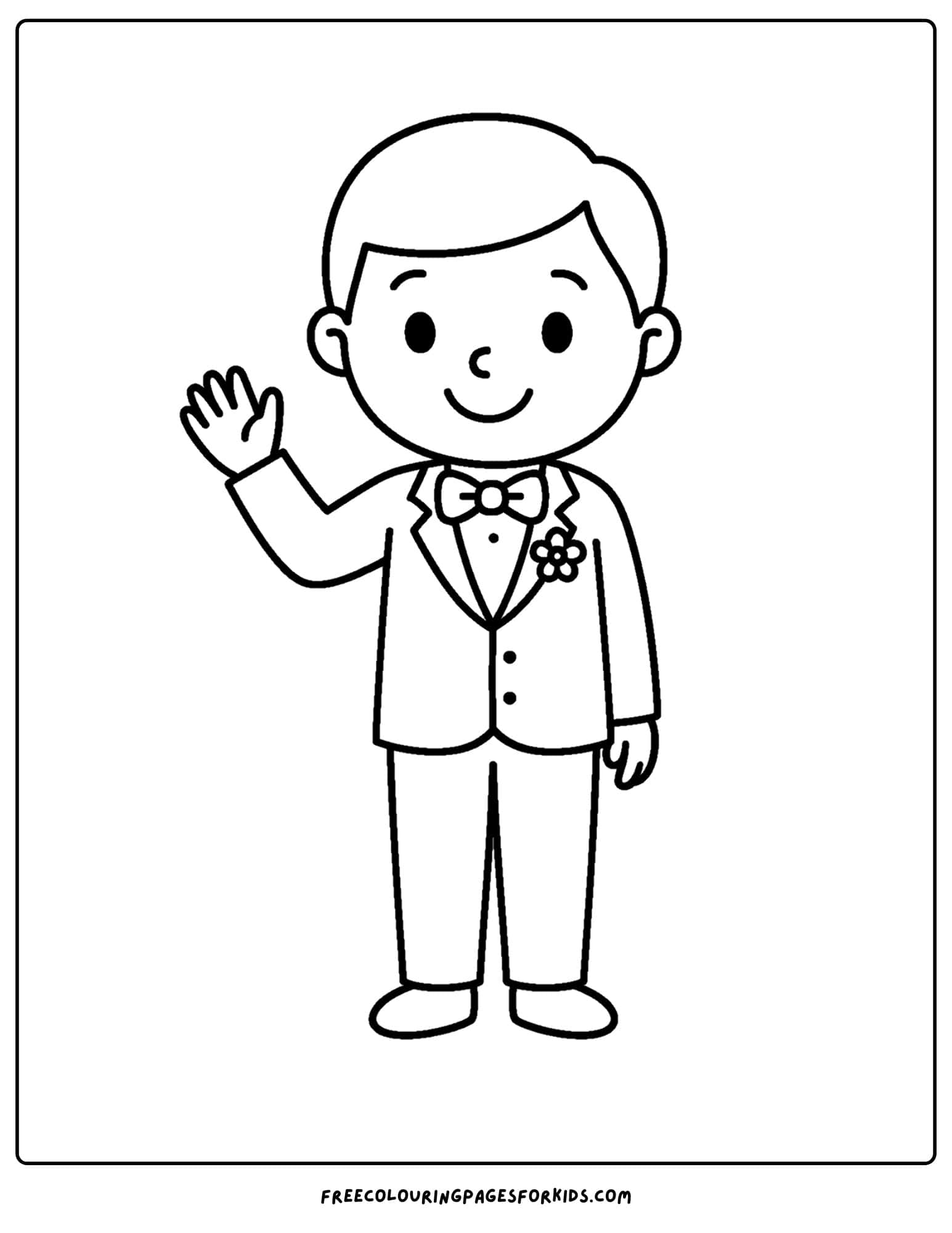 a groom waving