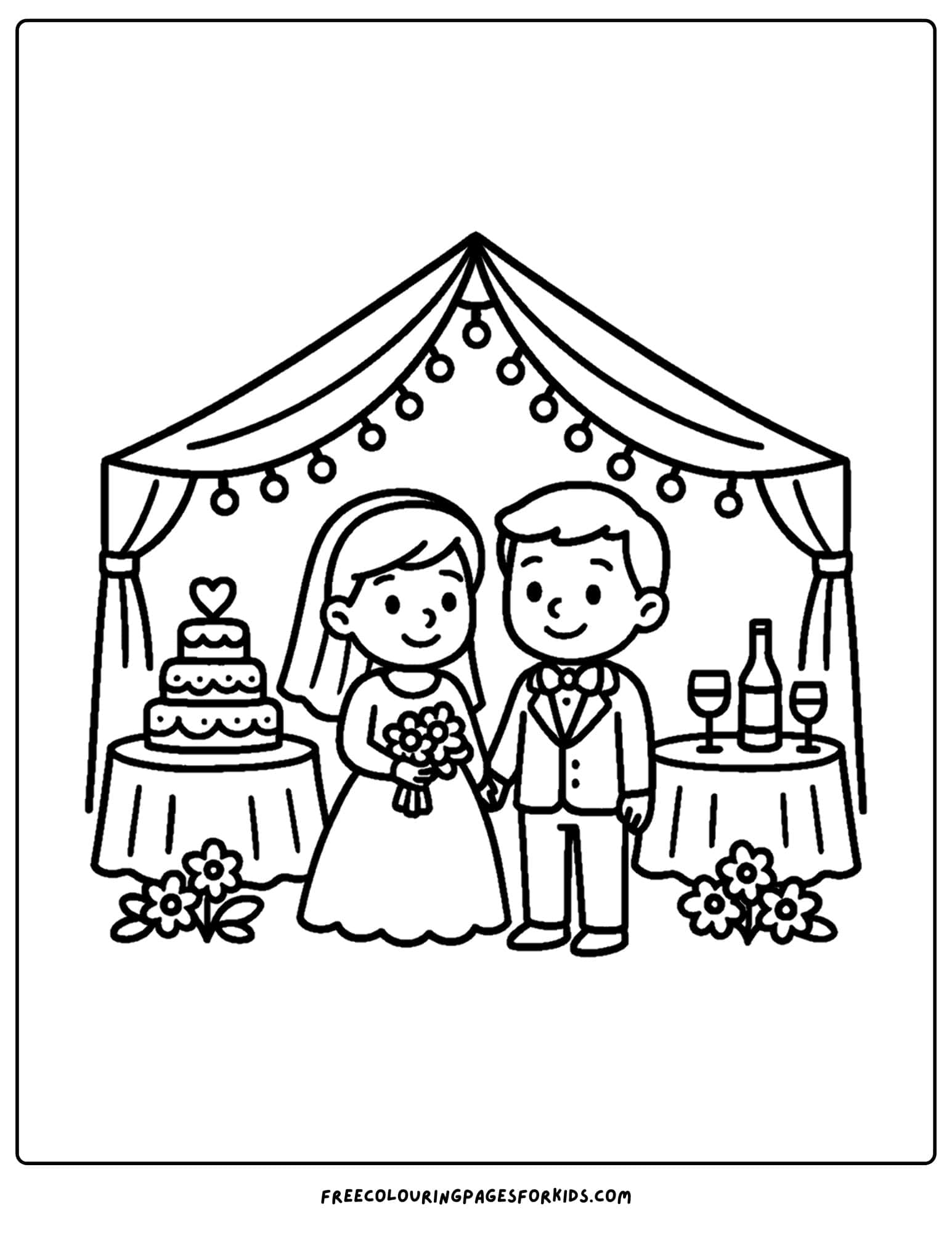 a wedding tent with the bride and groom