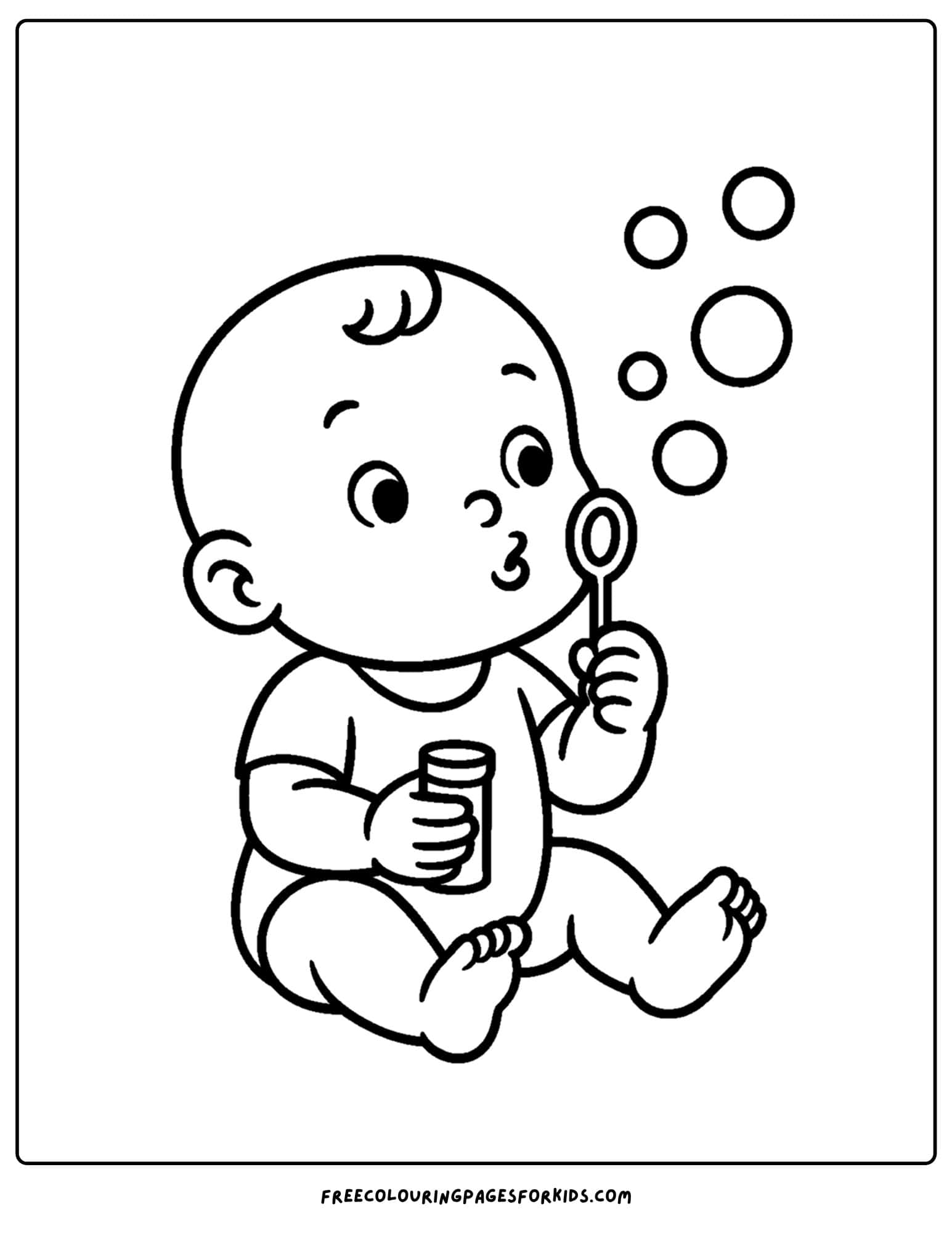 a coloring page of a baby blowing bubbles