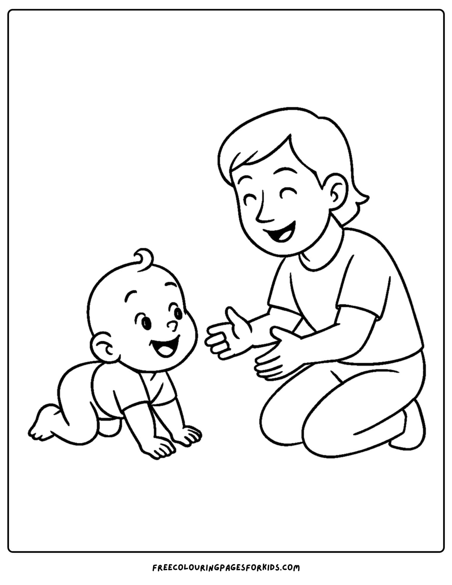 a coloring page of a baby crawling to its parent