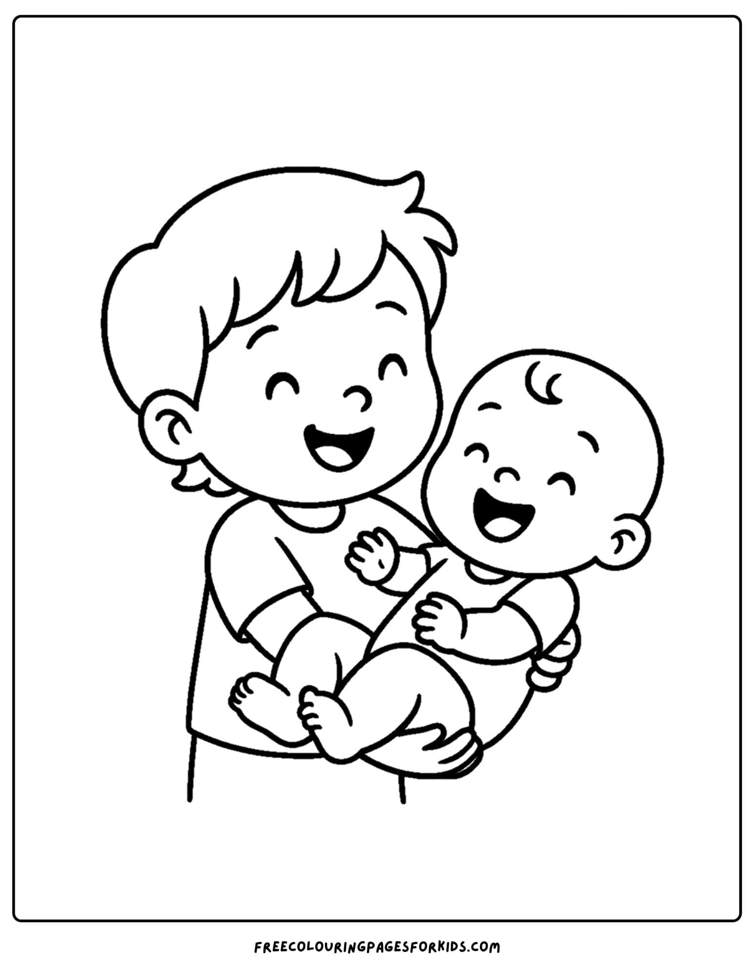 a coloring page of a baby being held by a brother