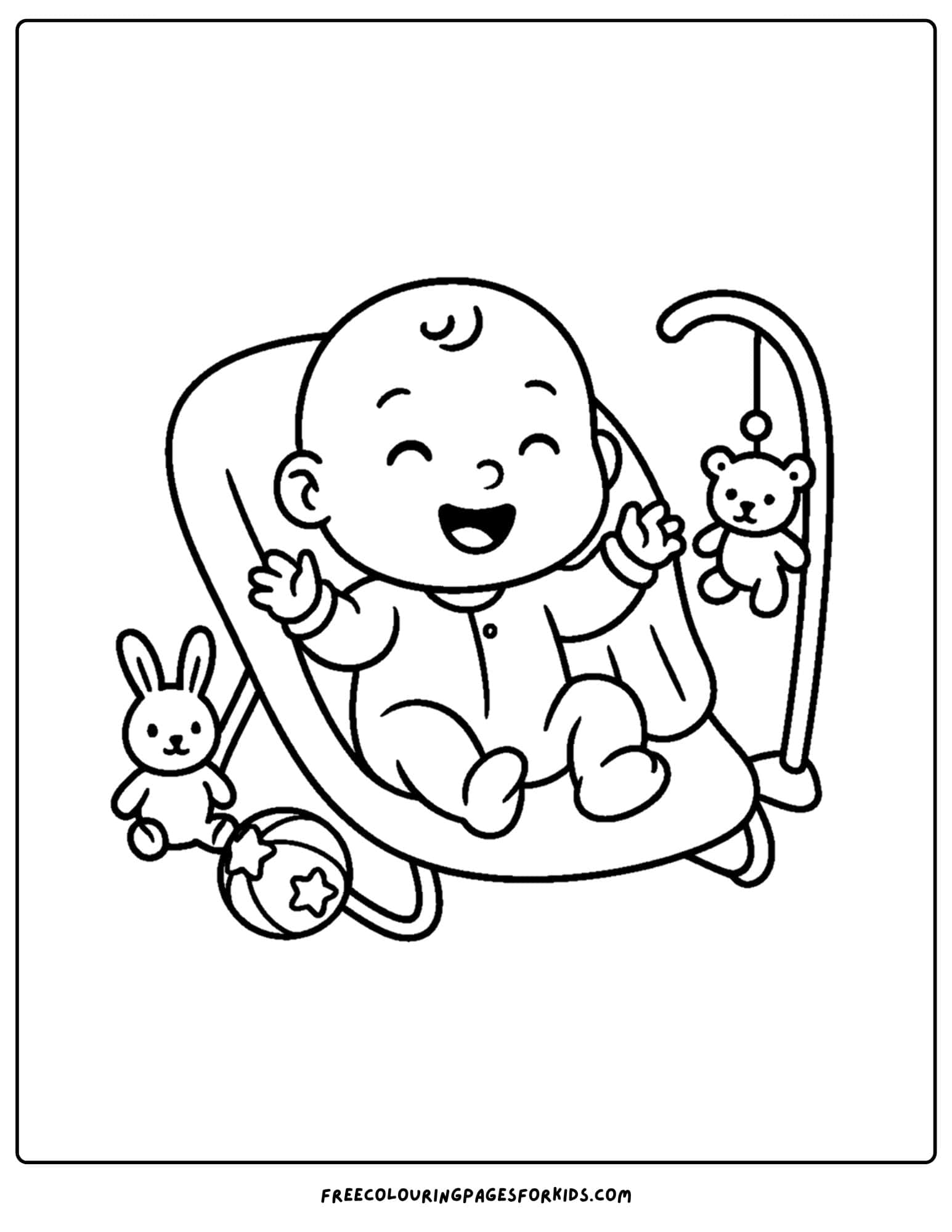 a coloring page of a baby in a bouncer