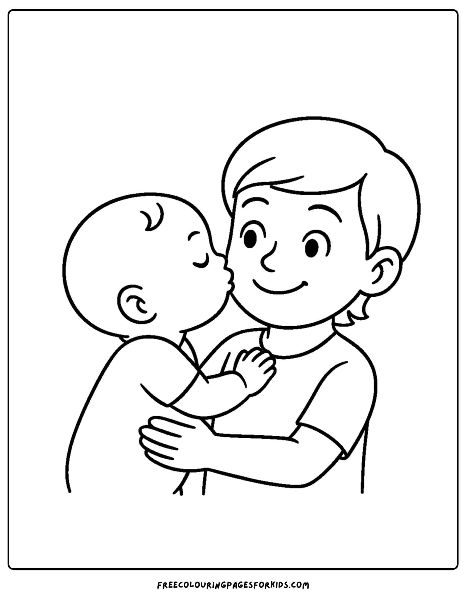 a coloring page of a baby kisssing a sibling
