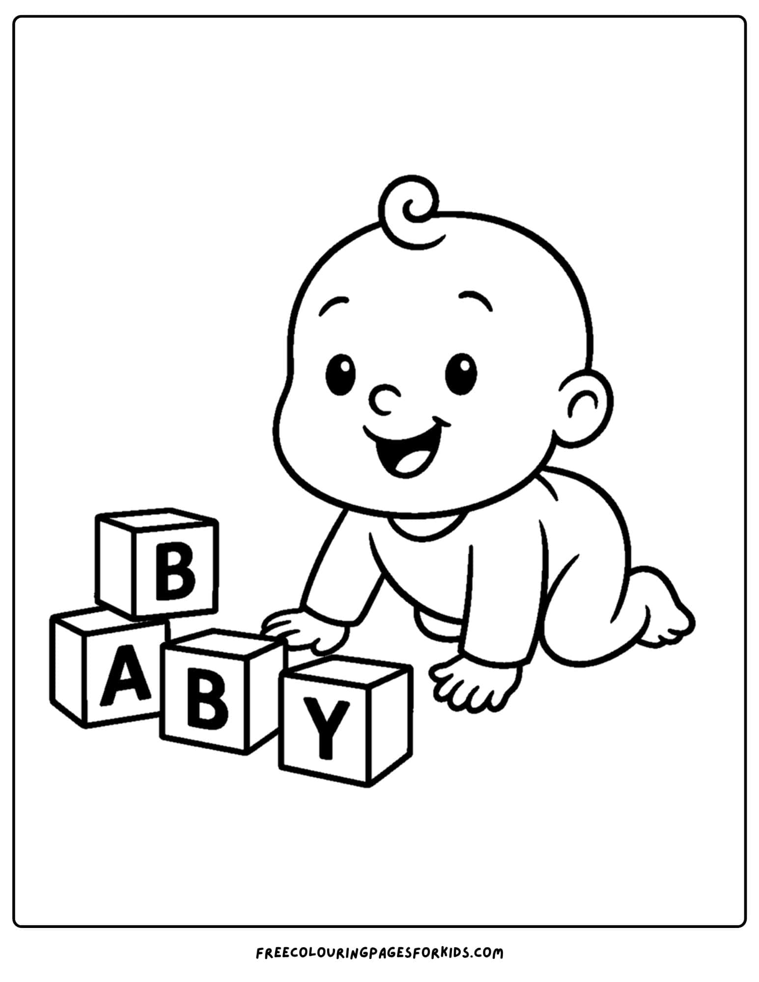 a coloring page of a baby playing with blocks