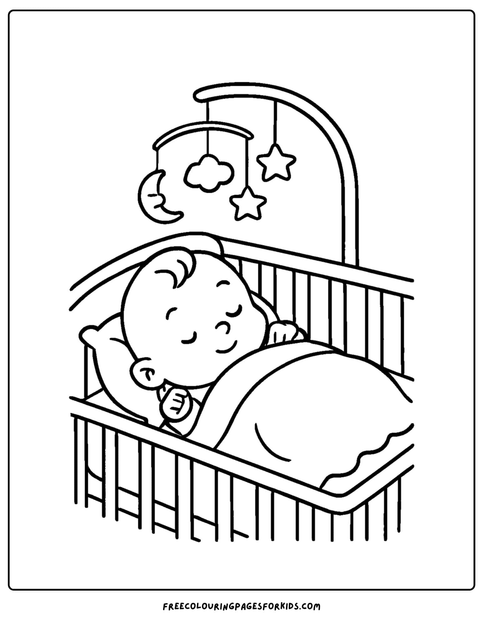 a coloring page of a baby sleeping in a crib