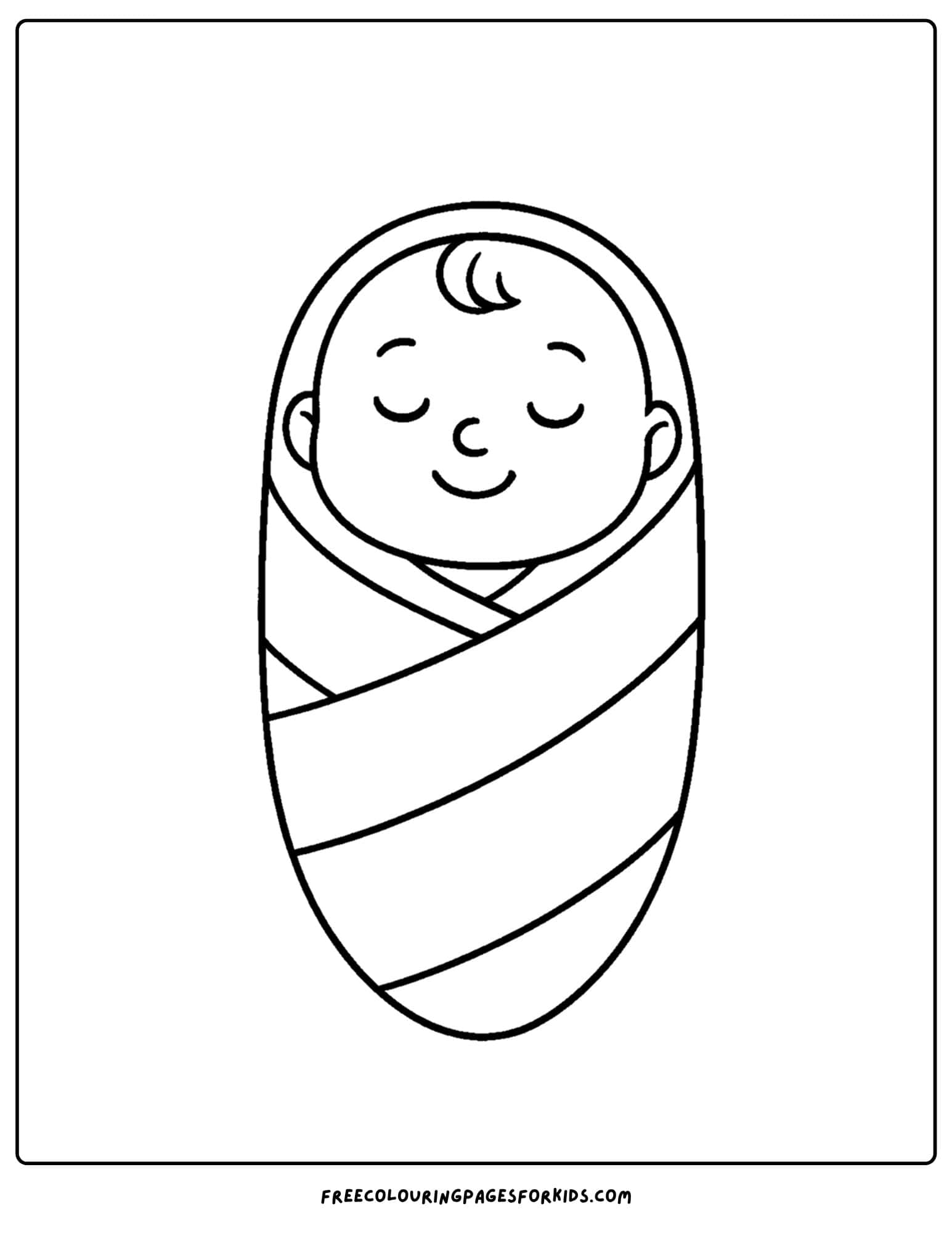 a coloring page of a baby all swaddled up