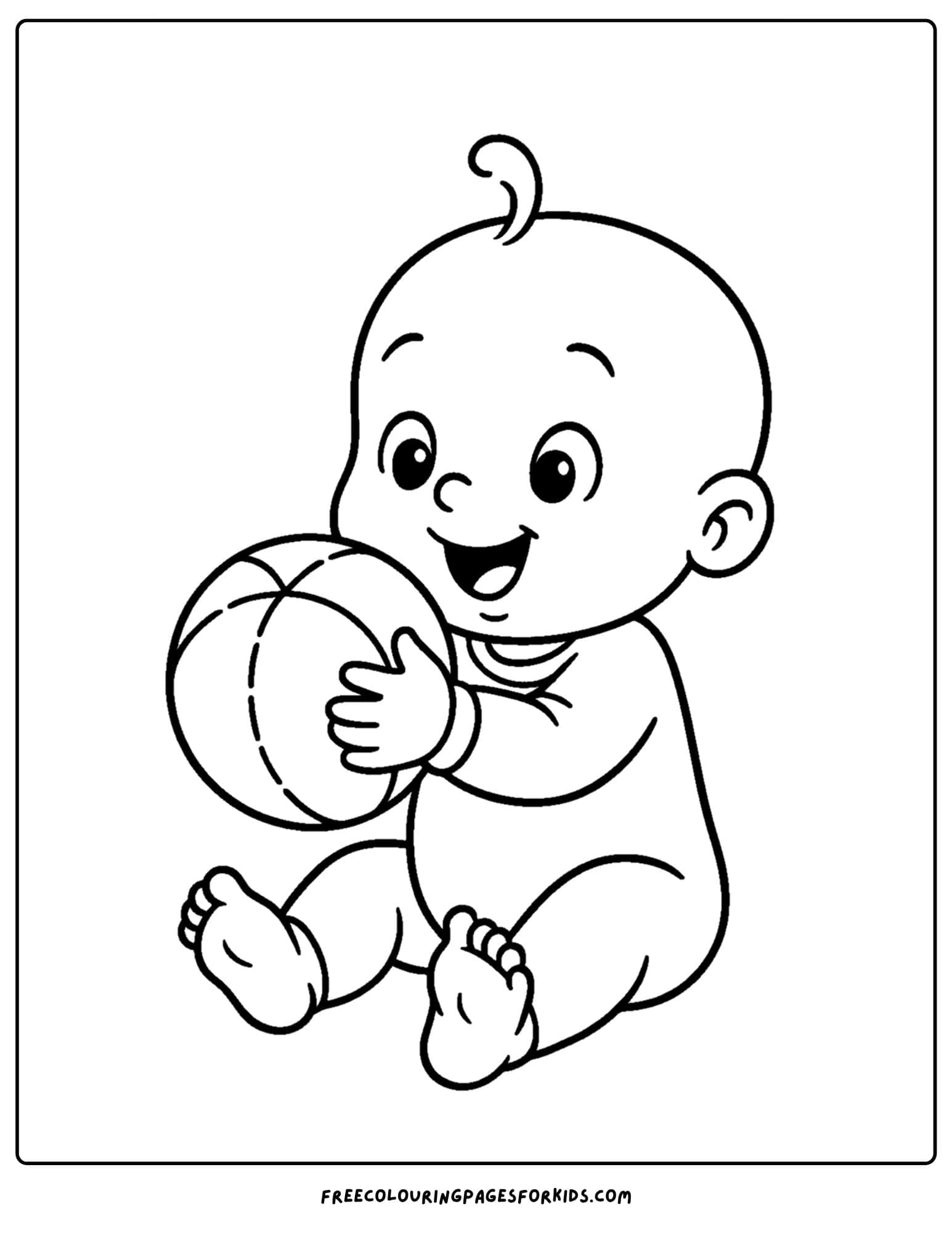a coloring page of a baby holding a soft ball