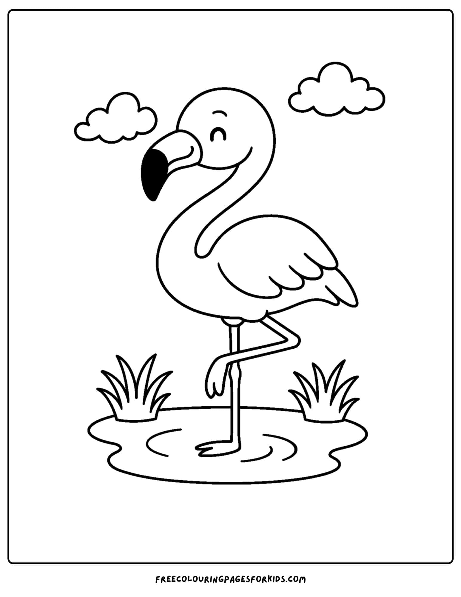 a flamingo standing on one leg coloring page