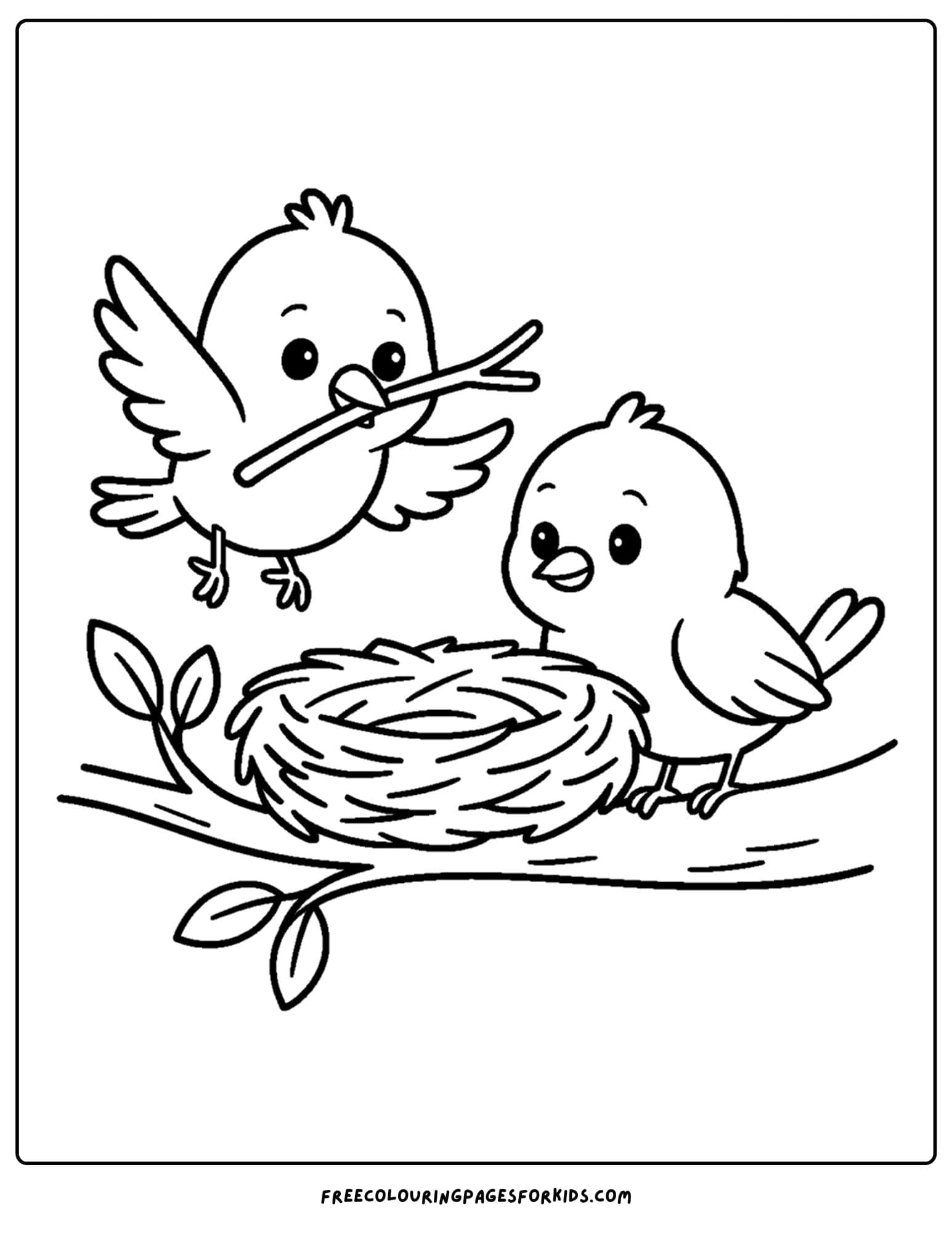 birds building a nest coloring page