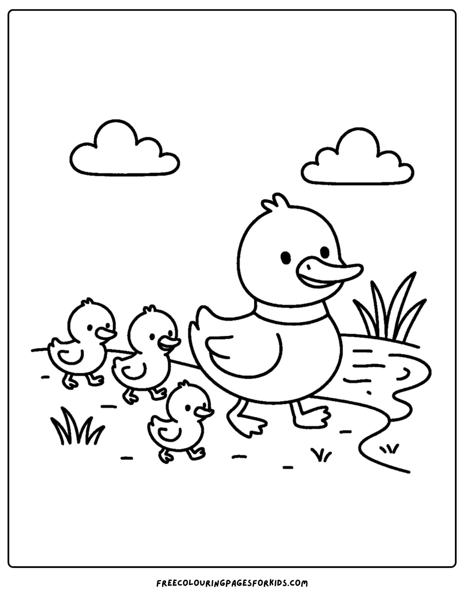 a duck and its ducklings coloring page