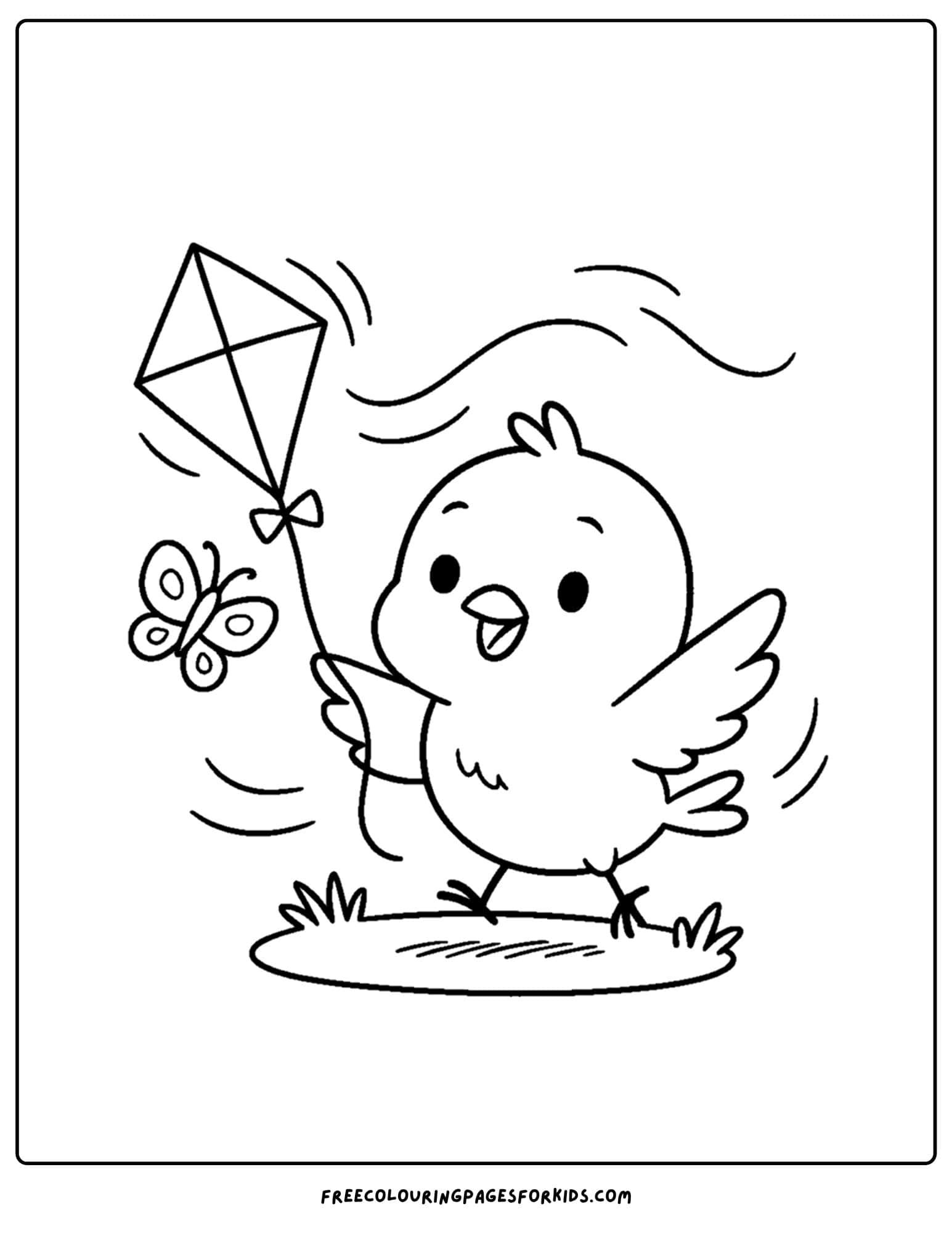 a bird flying a kite coloring page