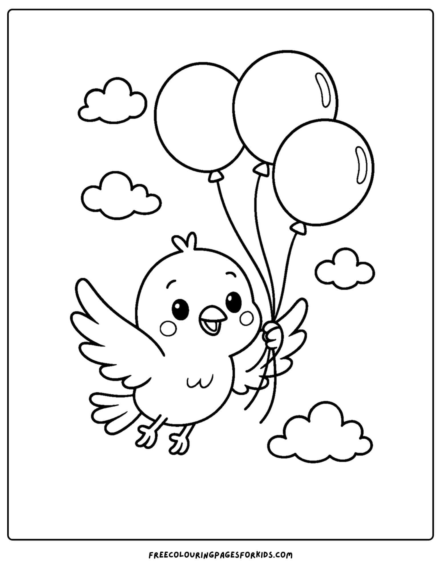 a bird flying with balloons coloring page