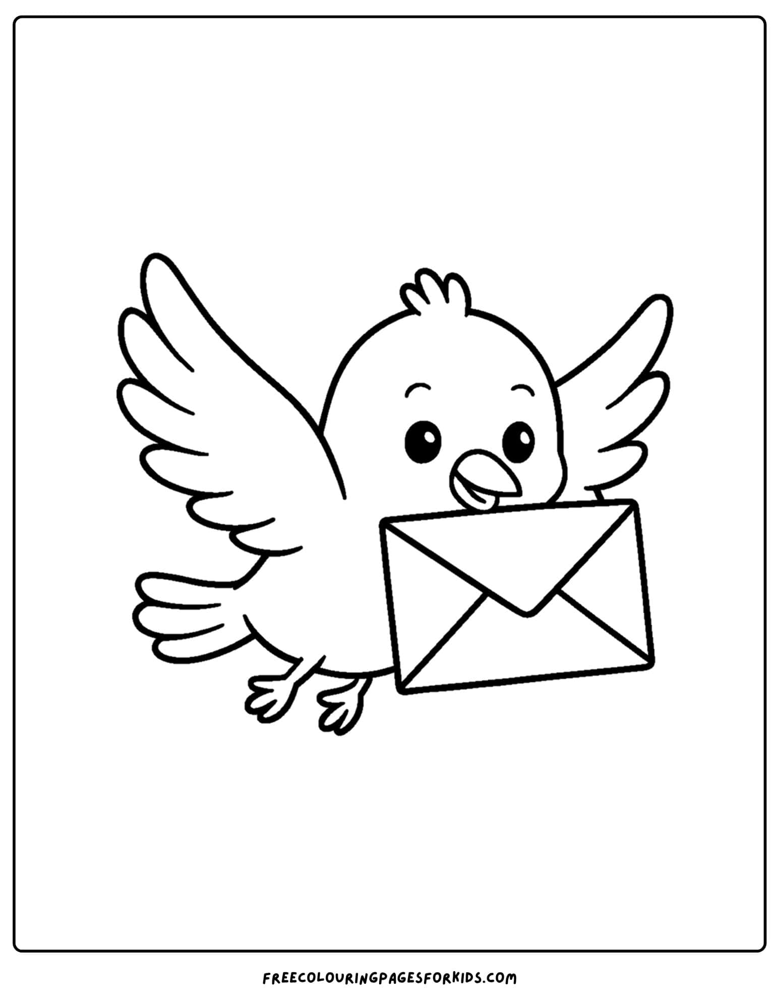 a bird flying with a letter in its beak coloring page