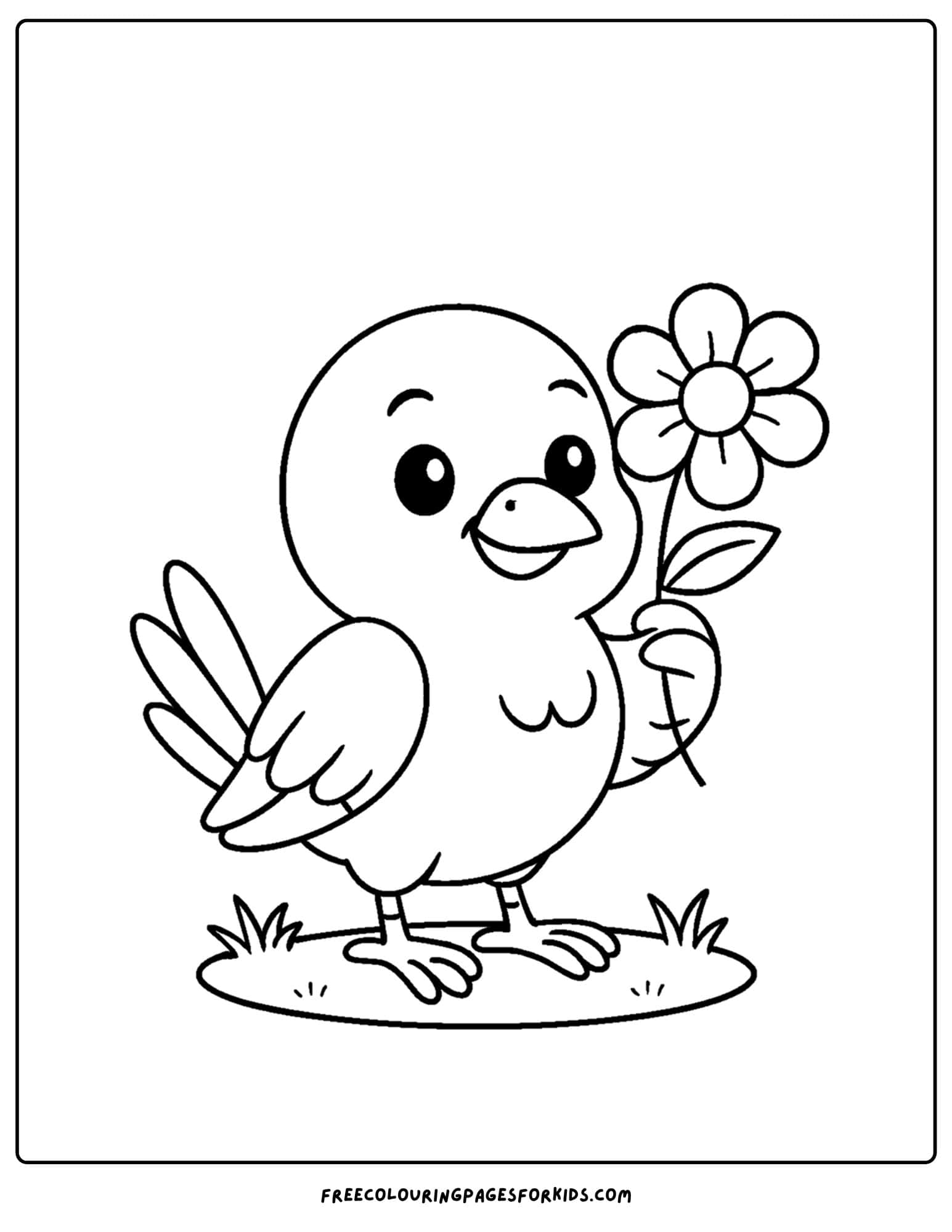 a bird holding flowers coloring page