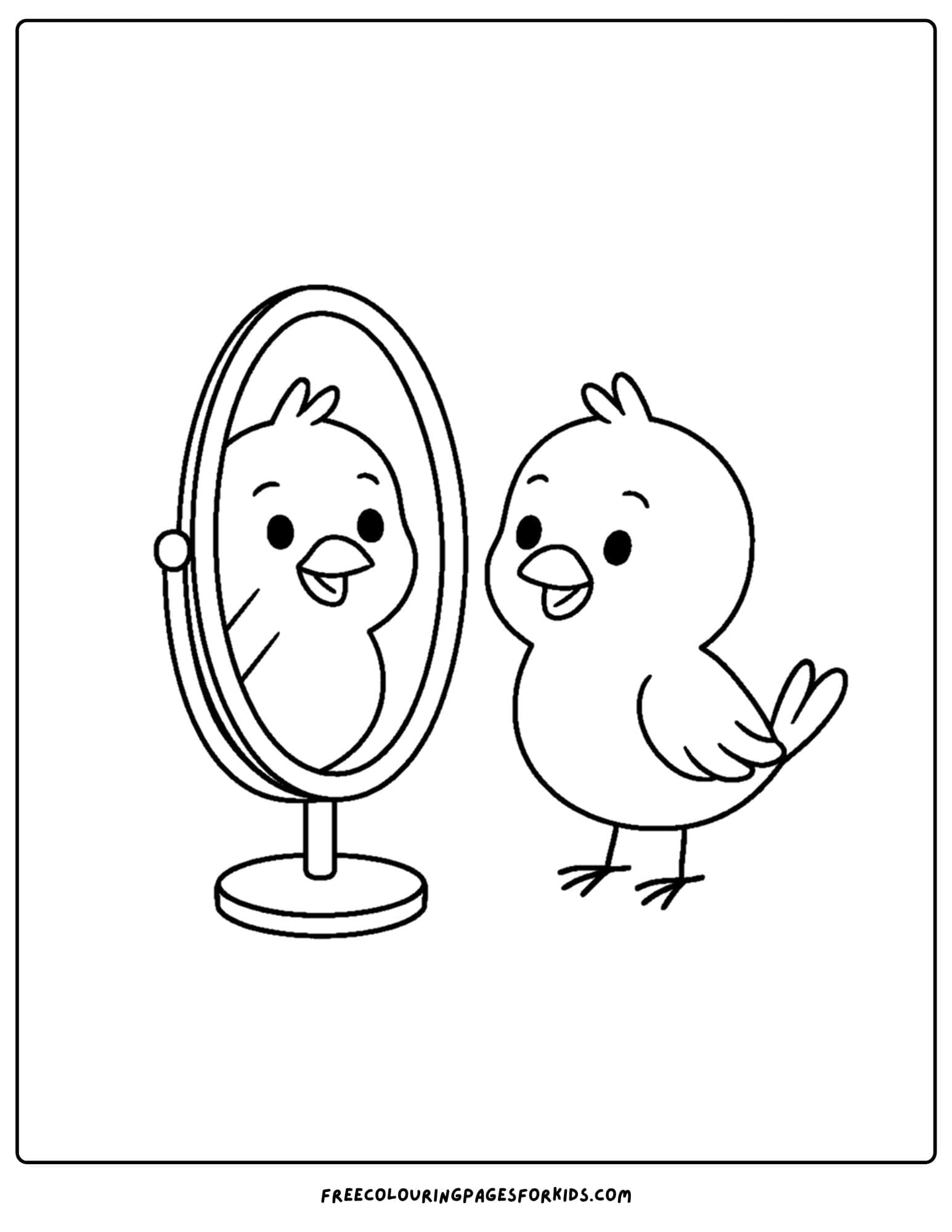 a bird looking in a mirror coloring page