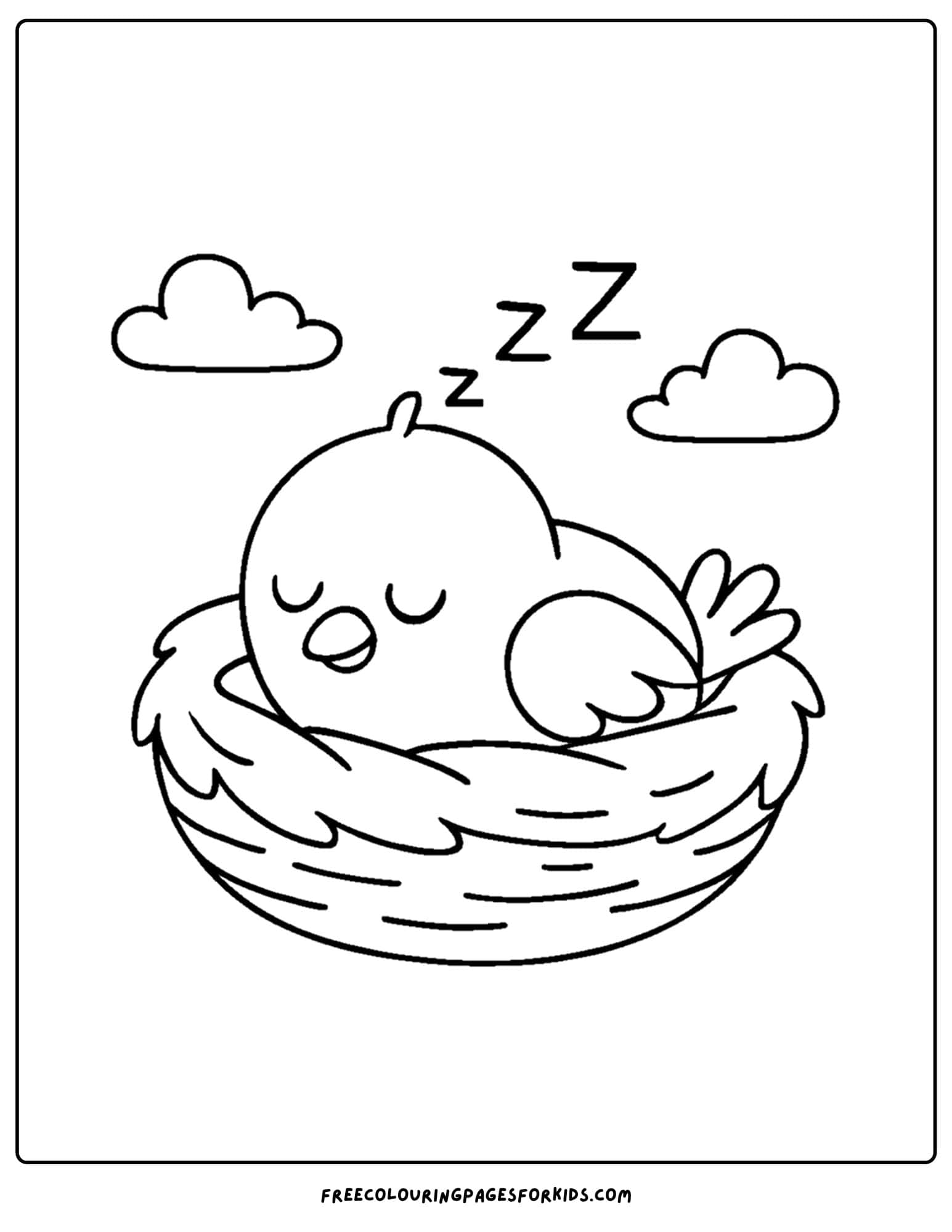 a bird sleeping in a nest coloring page