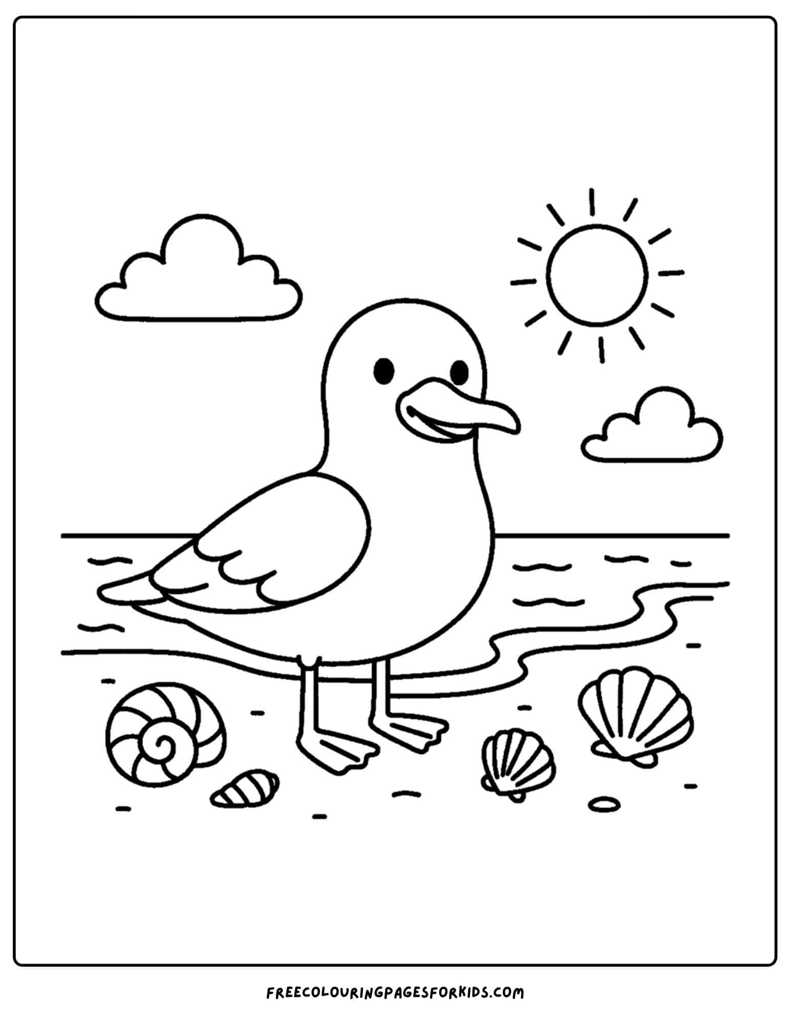 a seagull on the beach coloring page