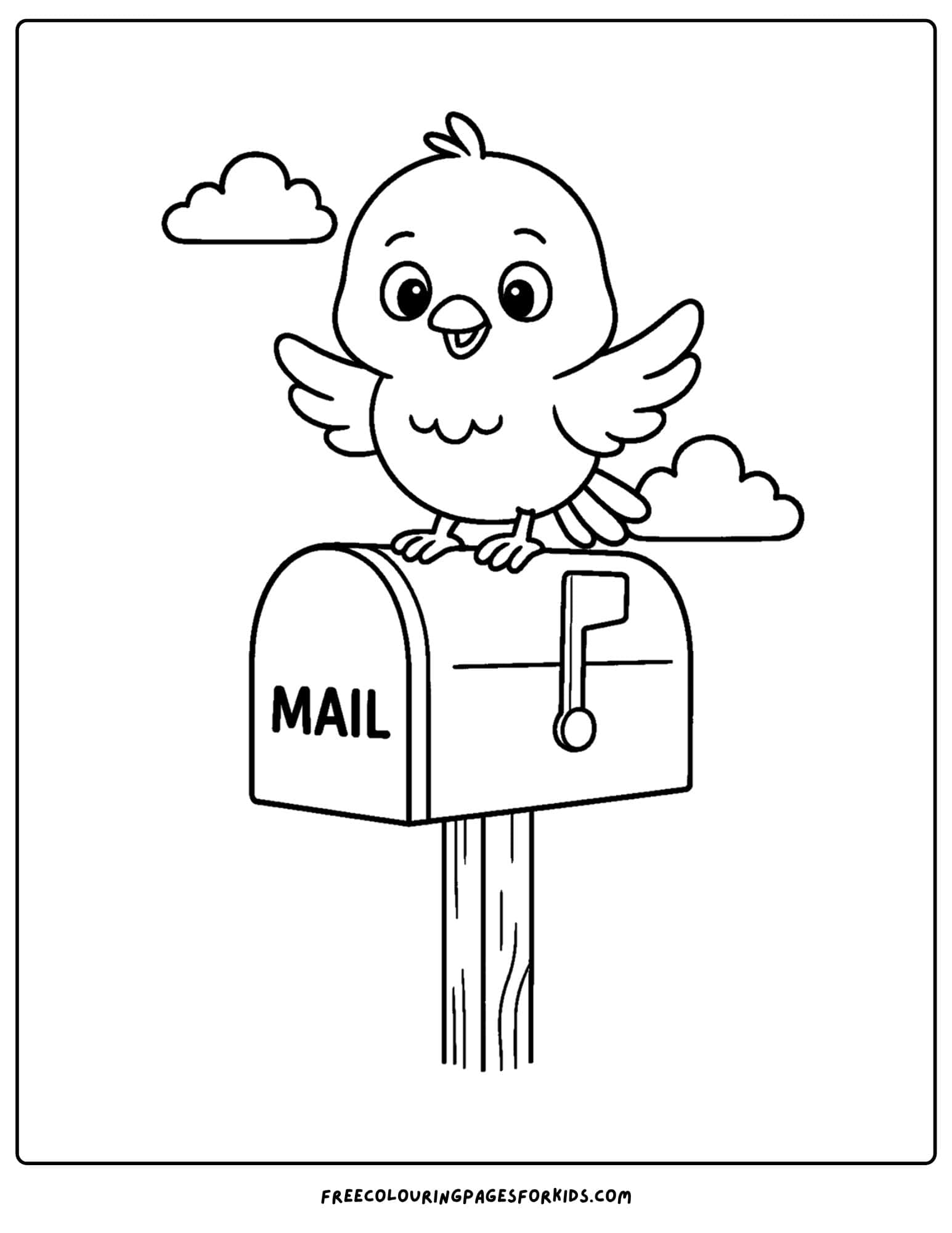 a bird sitting on a mailbox coloring page