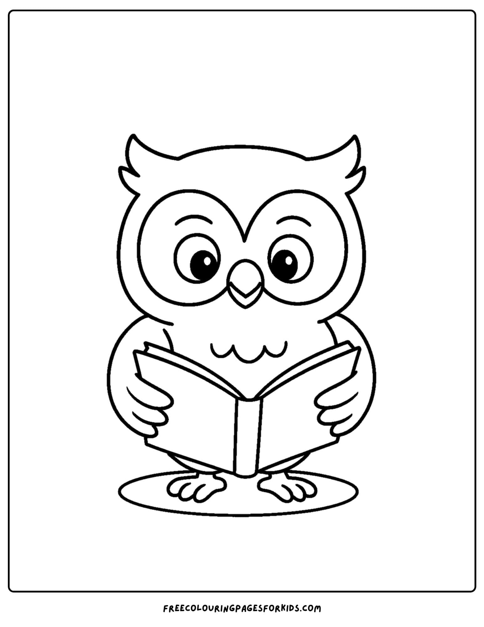 an owl reading a book coloring page