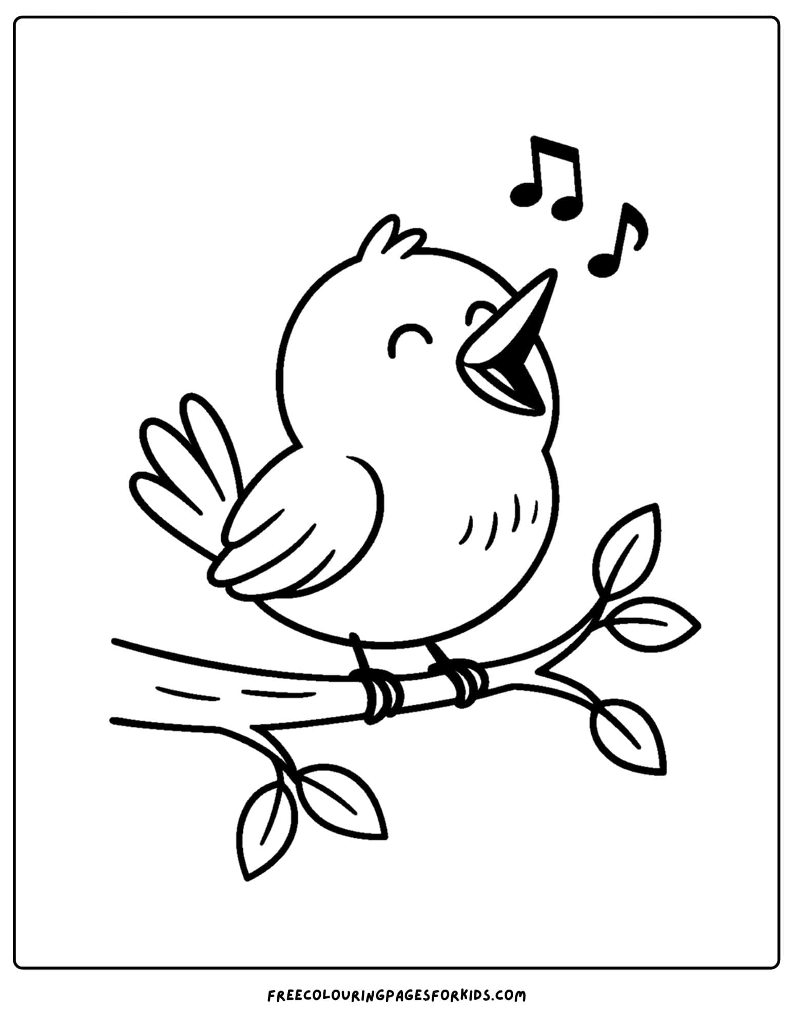 a bird sitting on a branch singing coloring page
