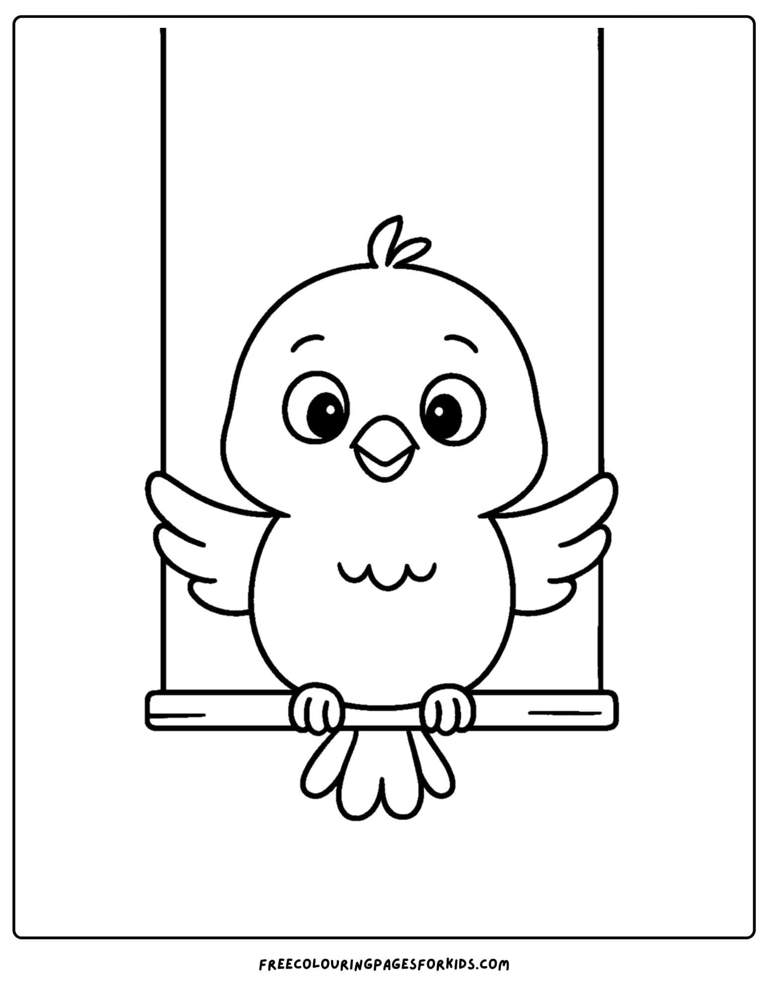 a bird sitting on a swing coloring page
