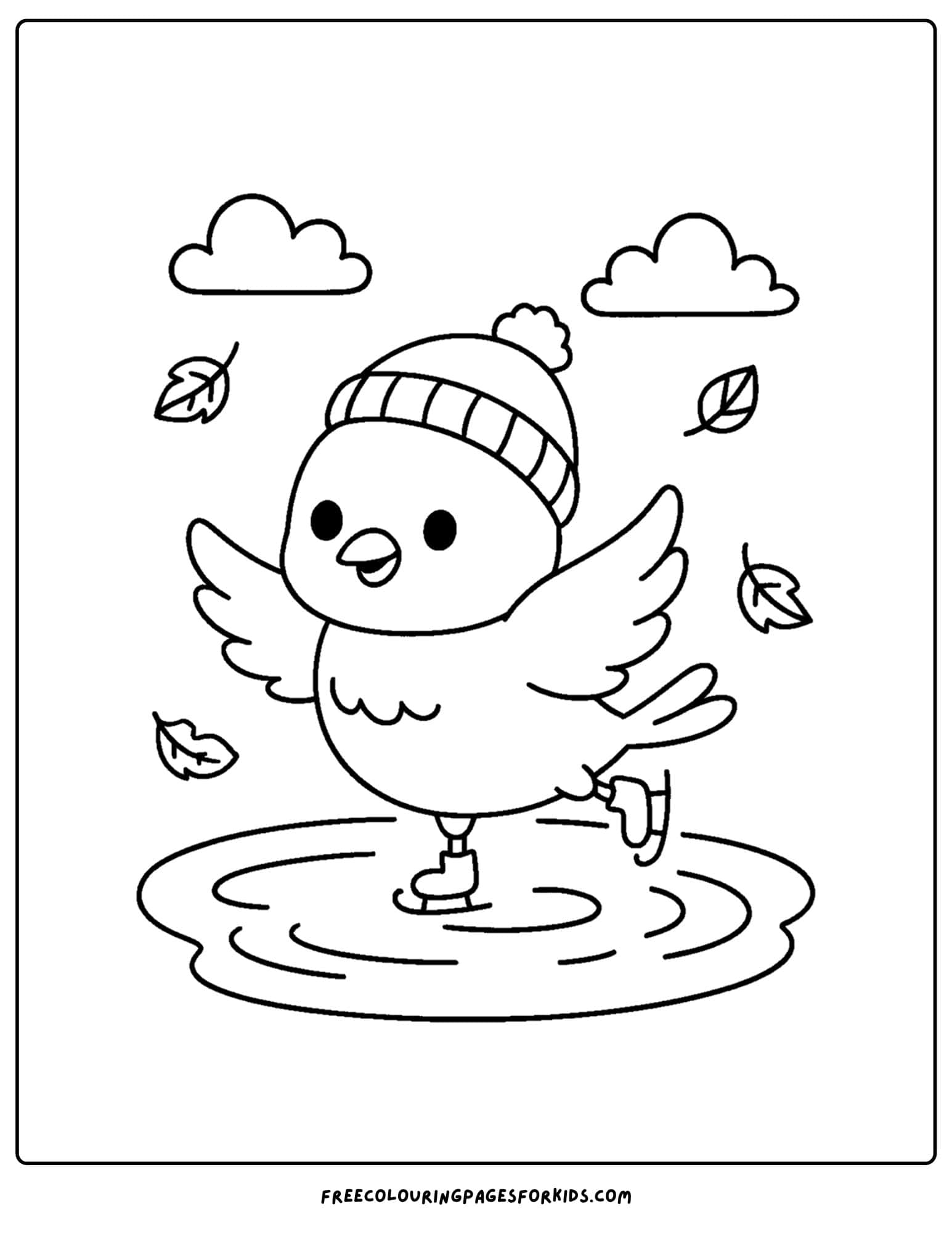 a bird skating on the ice coloring page