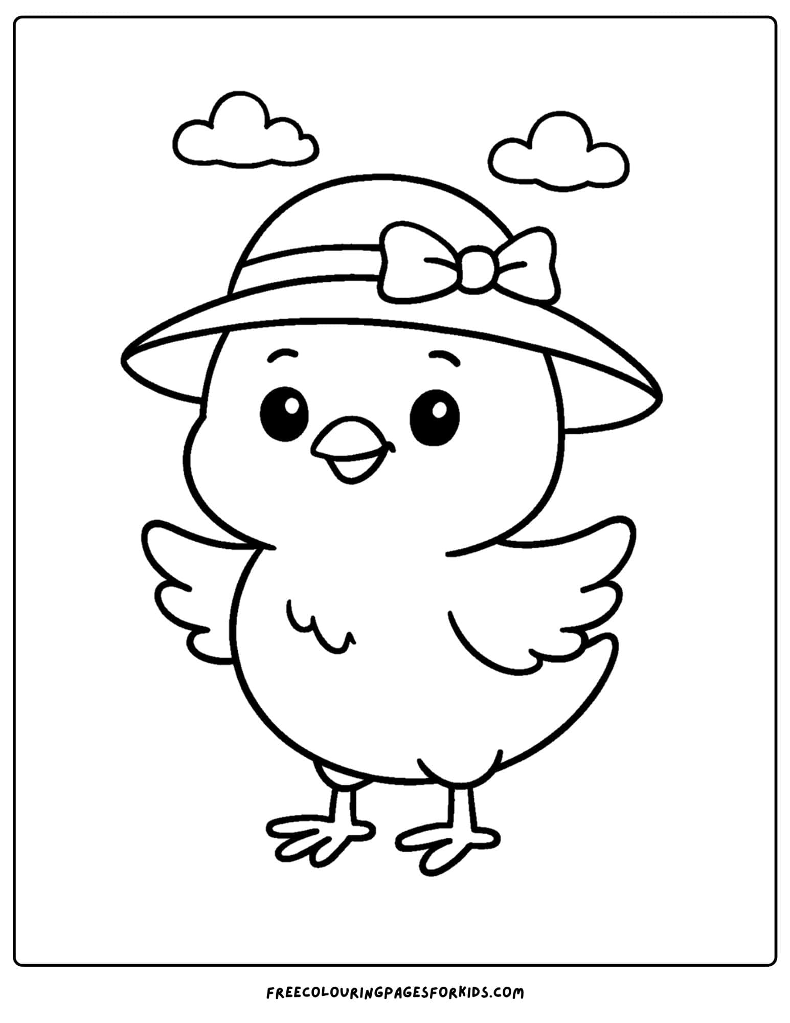 a bird wearing a sunhat coloring page