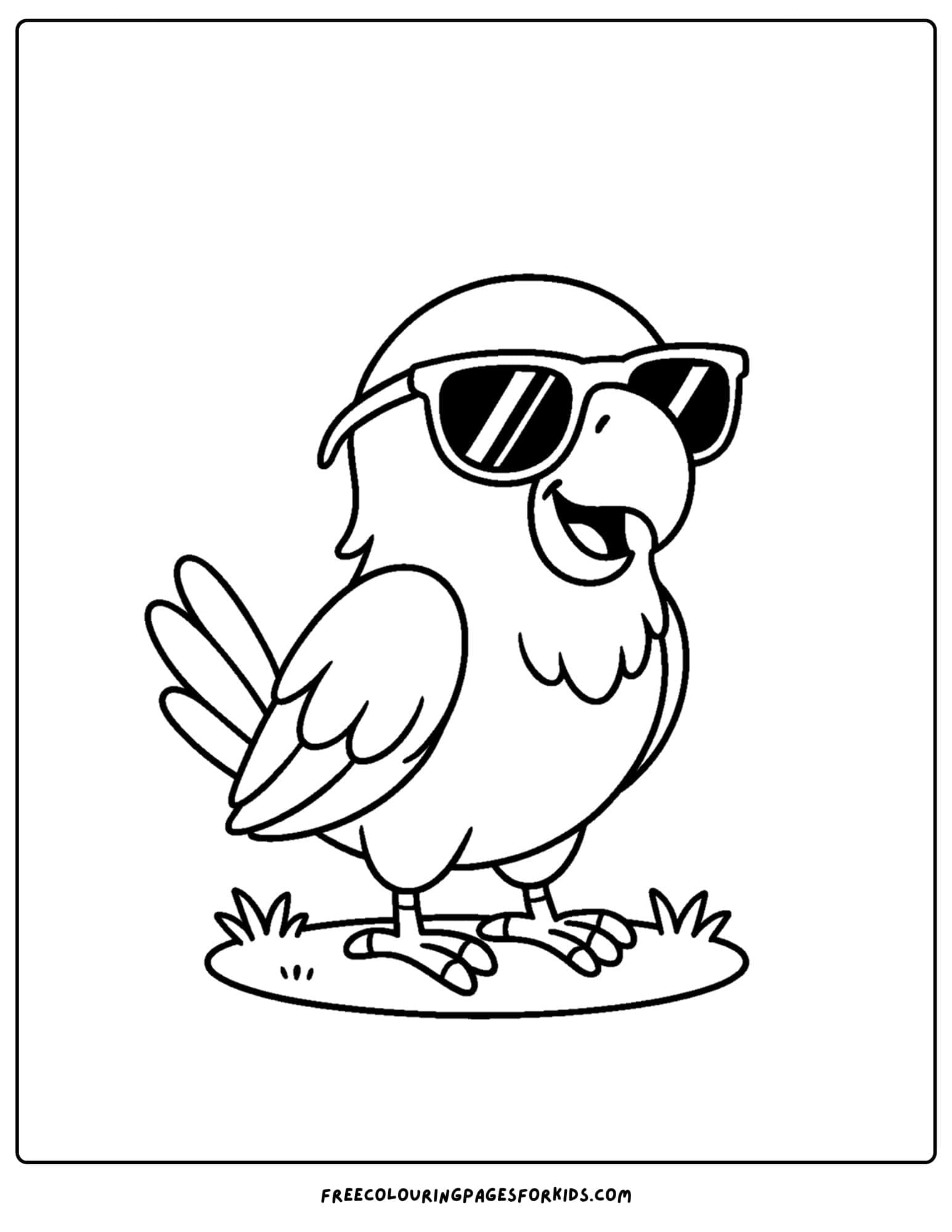 a cool parrot wearing sunglasses coloring page