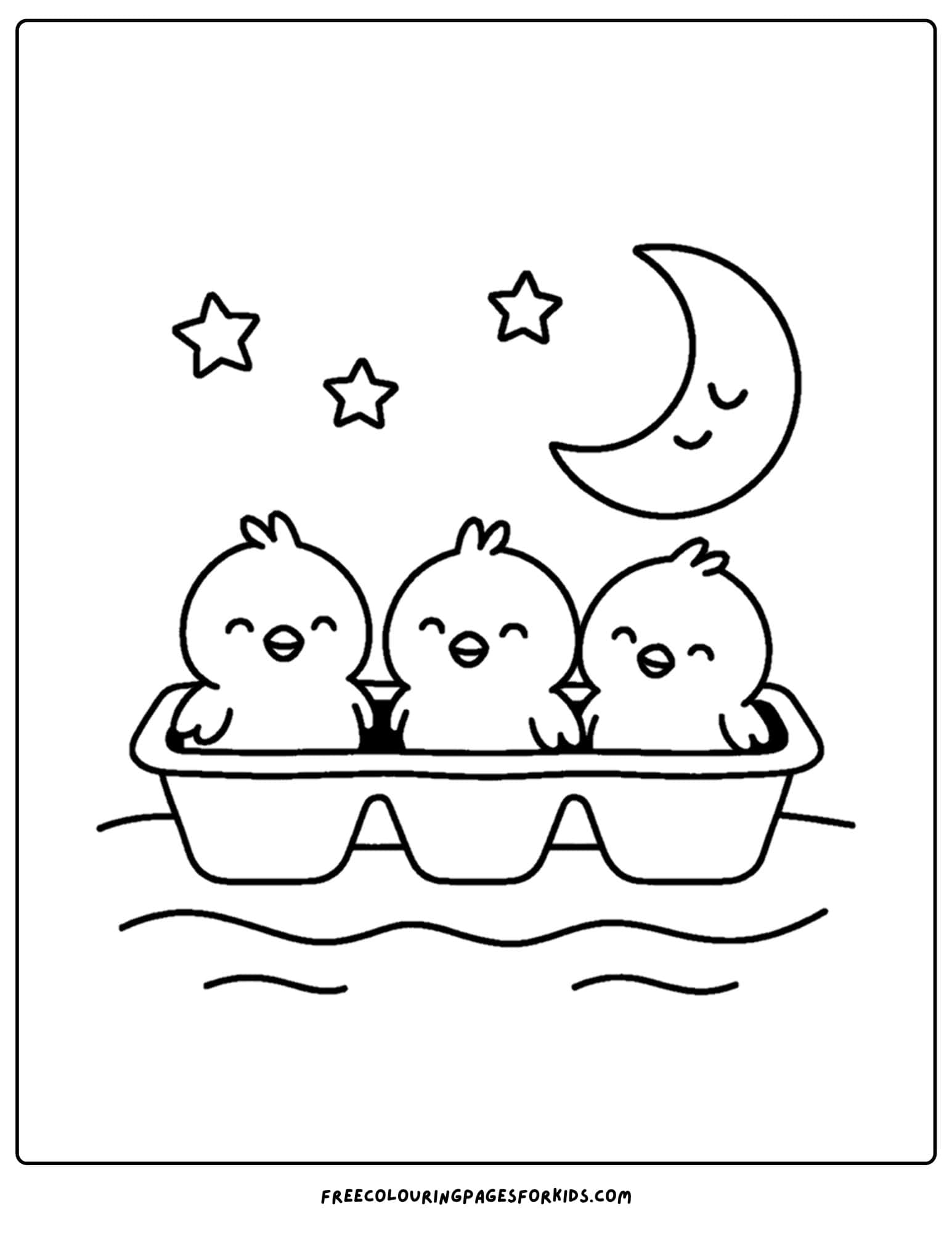 a coloring page of chicks in an egg carton