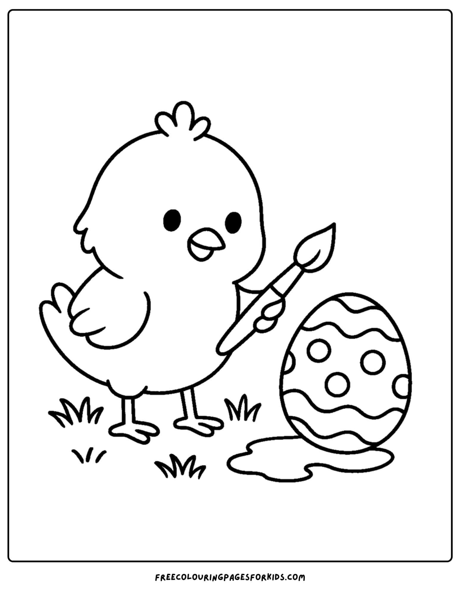 a coloring page of a chicken painting an egg
