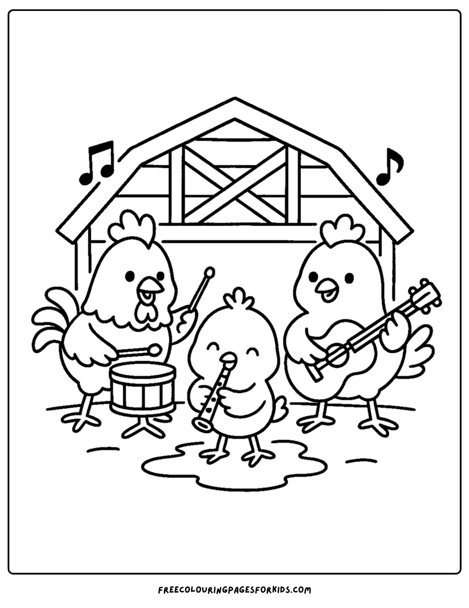 a coloring page of a chicken band